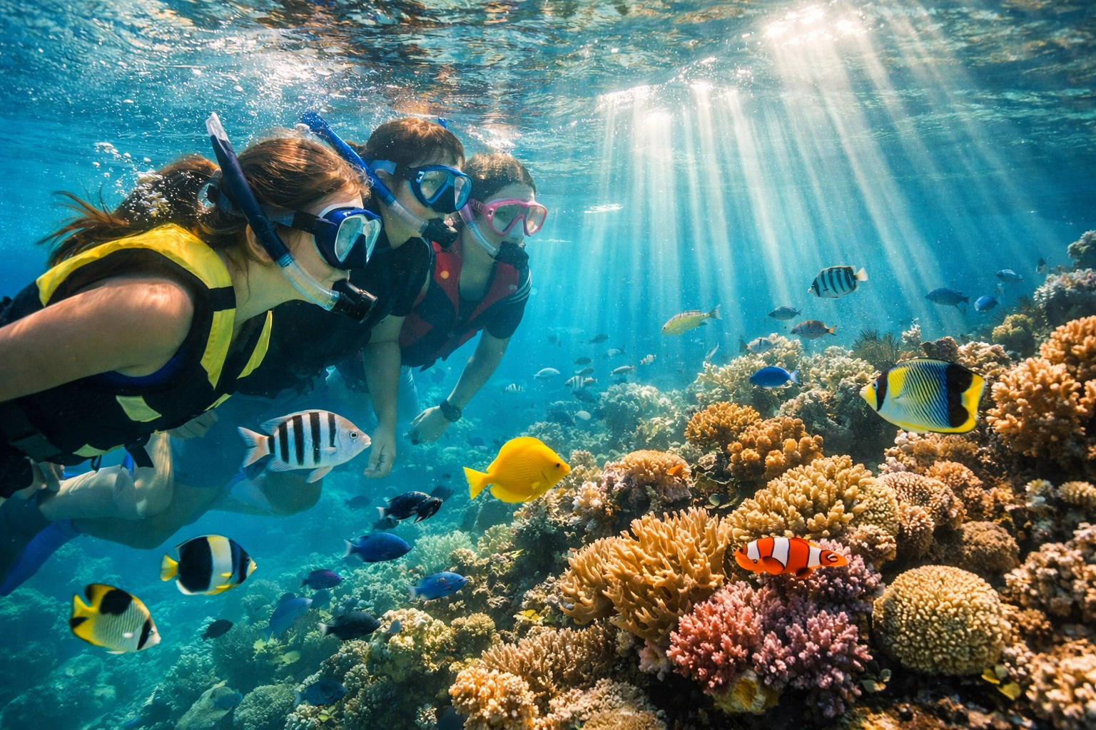Students snorkeling at Belize Barrier Reef during educational marine science trip