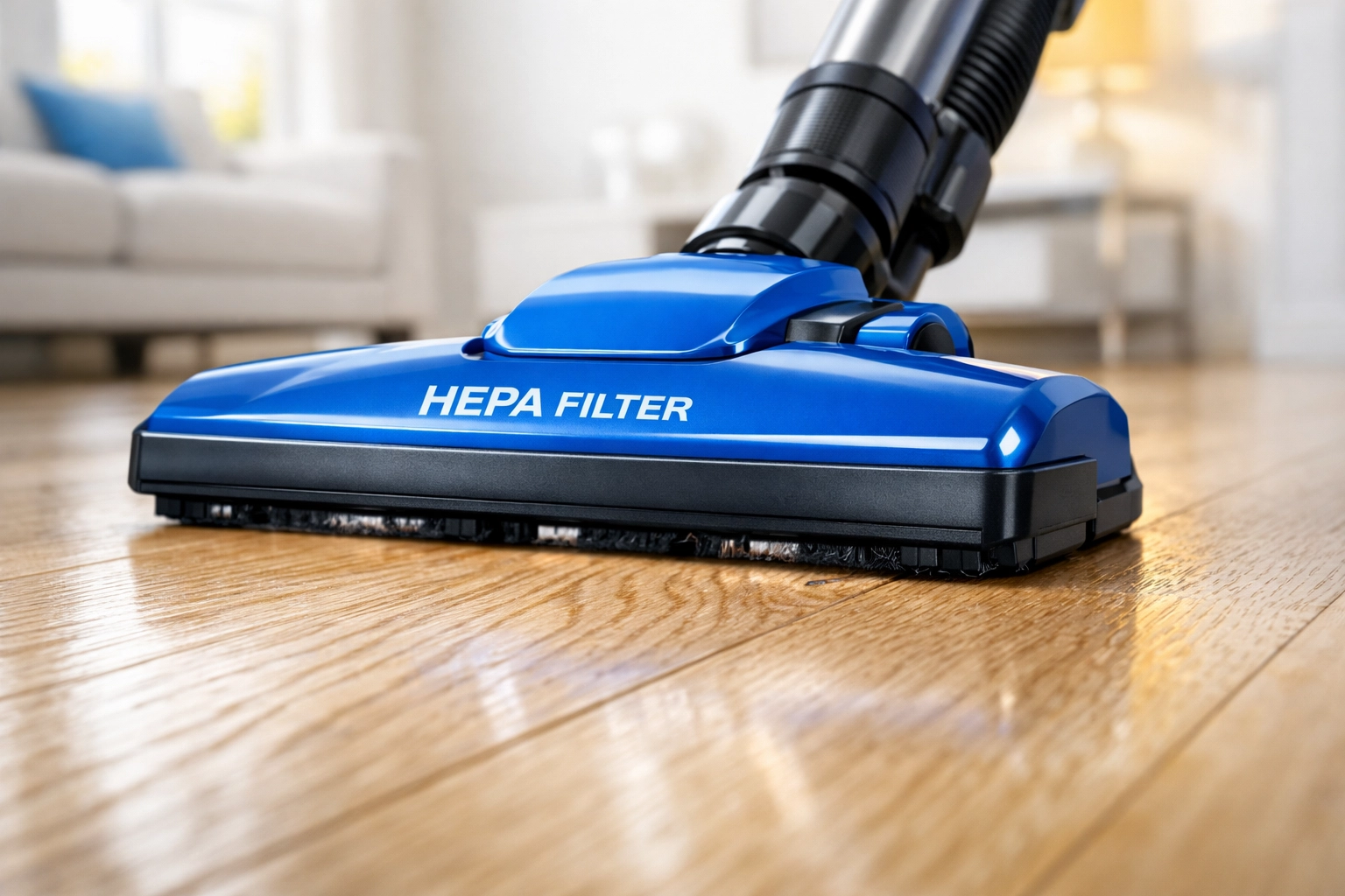 Specialized HEPA vacuum for post-construction cleaning MA removing fine dust from luxury hardwood floors.