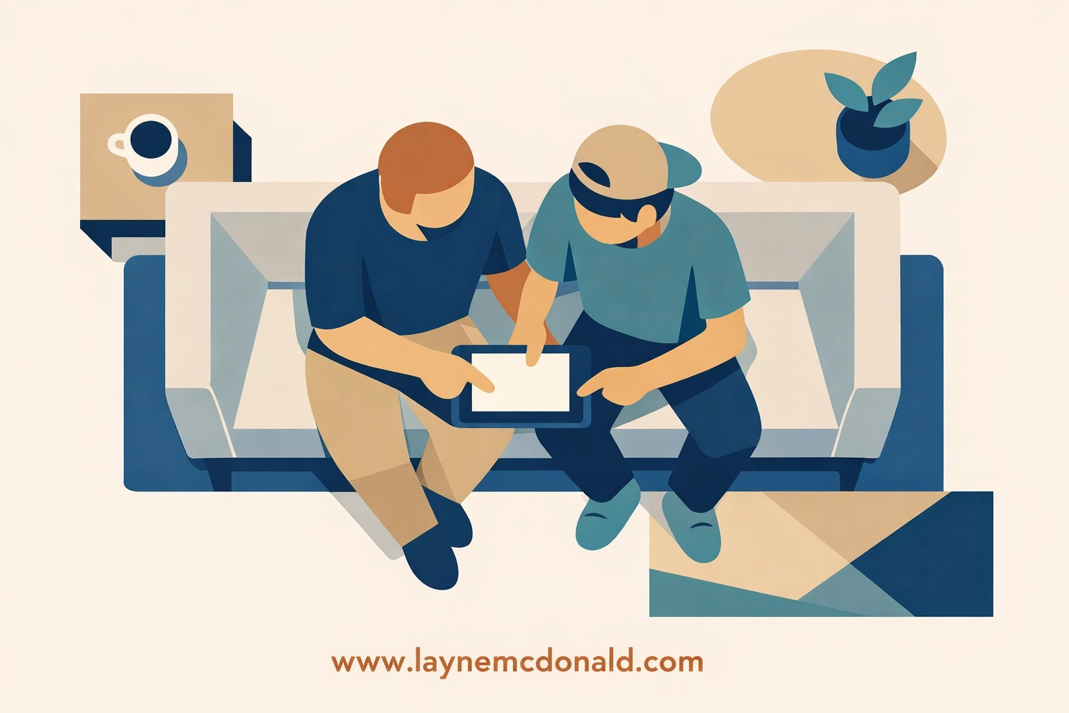 Parent and teen discussing screen time and digital safety together on couch