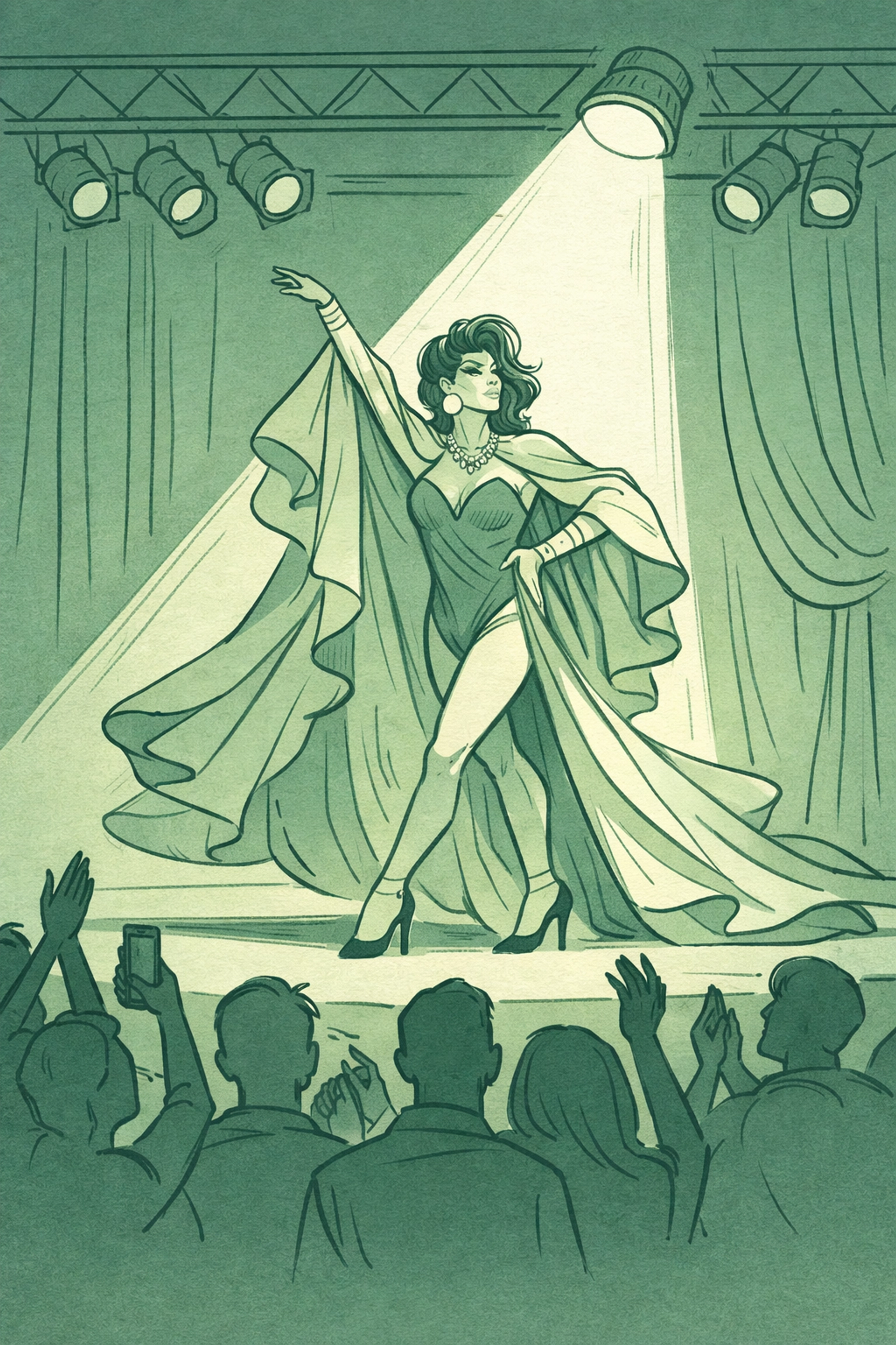 Drag queen performing on stage at The George Dublin iconic gay bar with enthusiastic audience