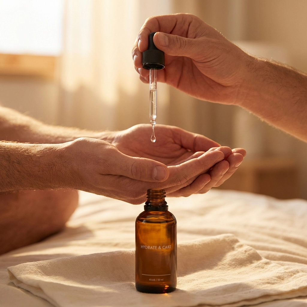 Hands applying lubricant for safe and comfortable gay intimate play with sex toys