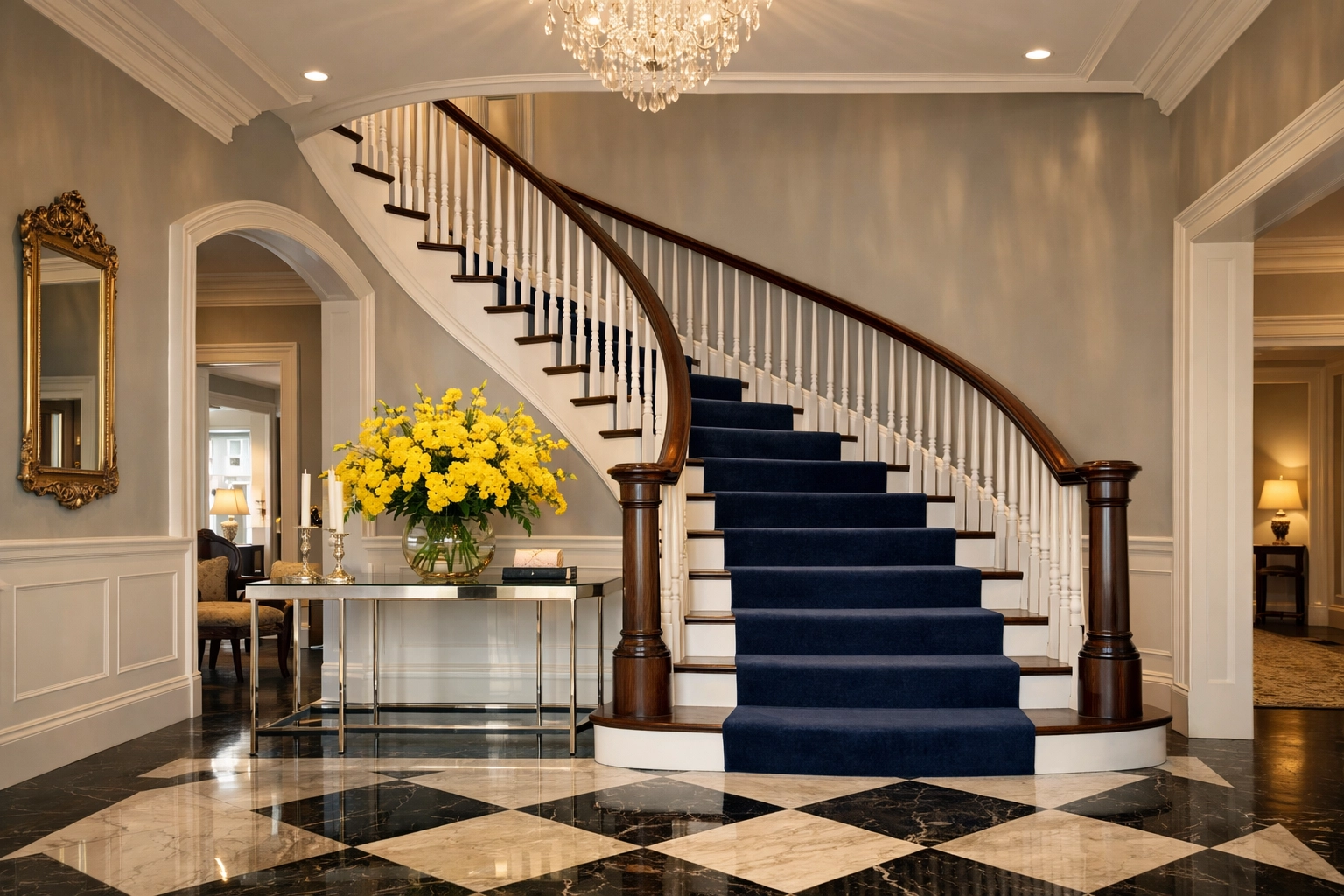 A grand foyer featuring luxury house cleaning results from professional cleaners MA near Lexington Battle Green.