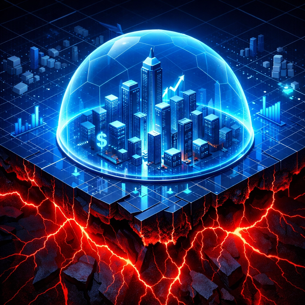 Digital cityscape protected by a shield representing cybersecurity risk mitigation for business assets.