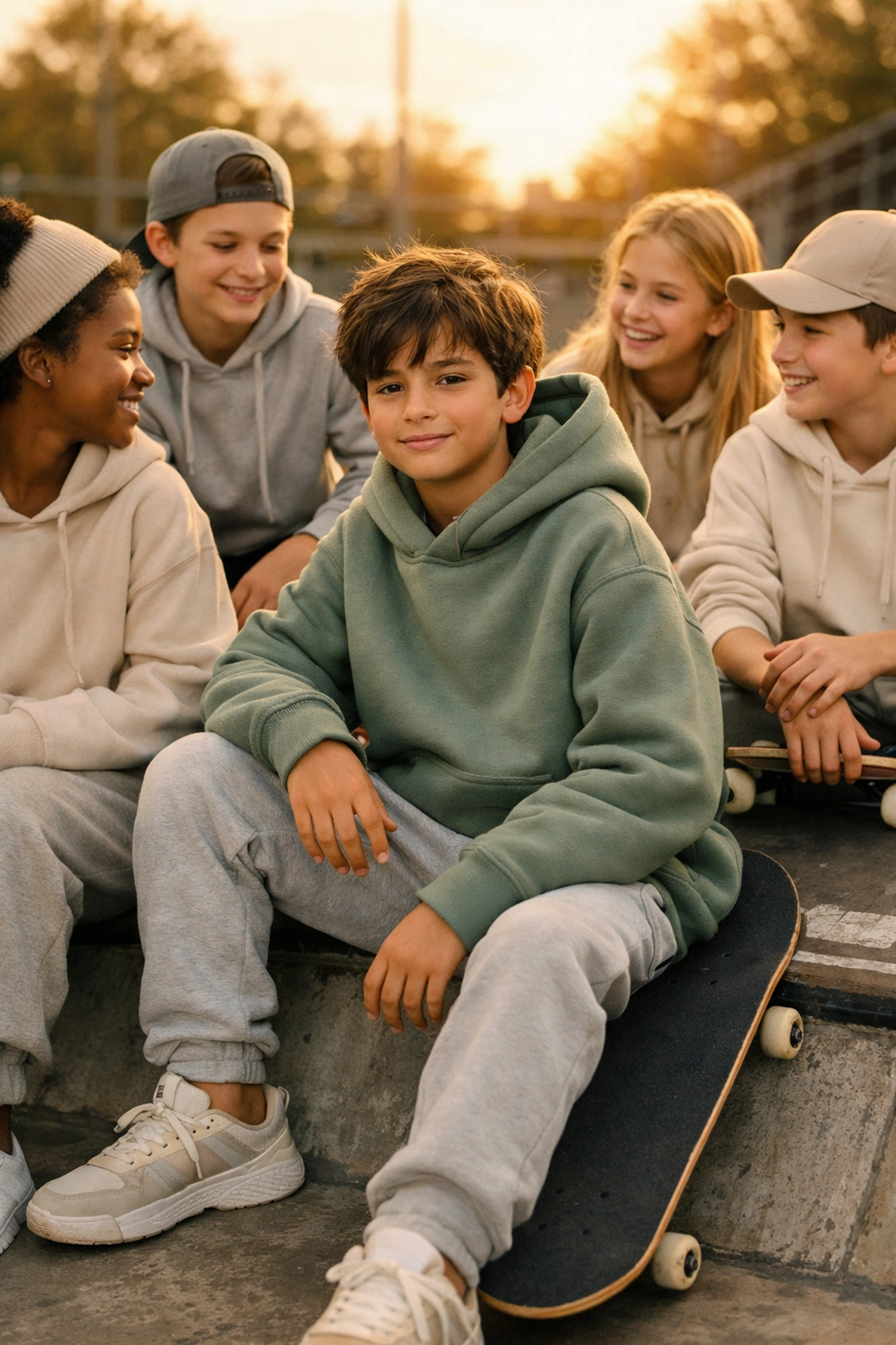 Child wearing weighted hoodie blends in with peers demonstrating stealth stimming social inclusion
