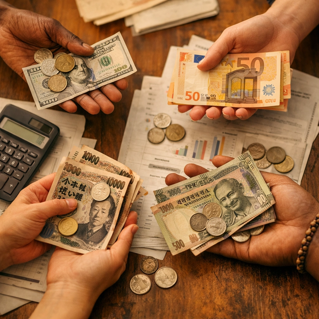 International currencies and financial documents showing global trade impact