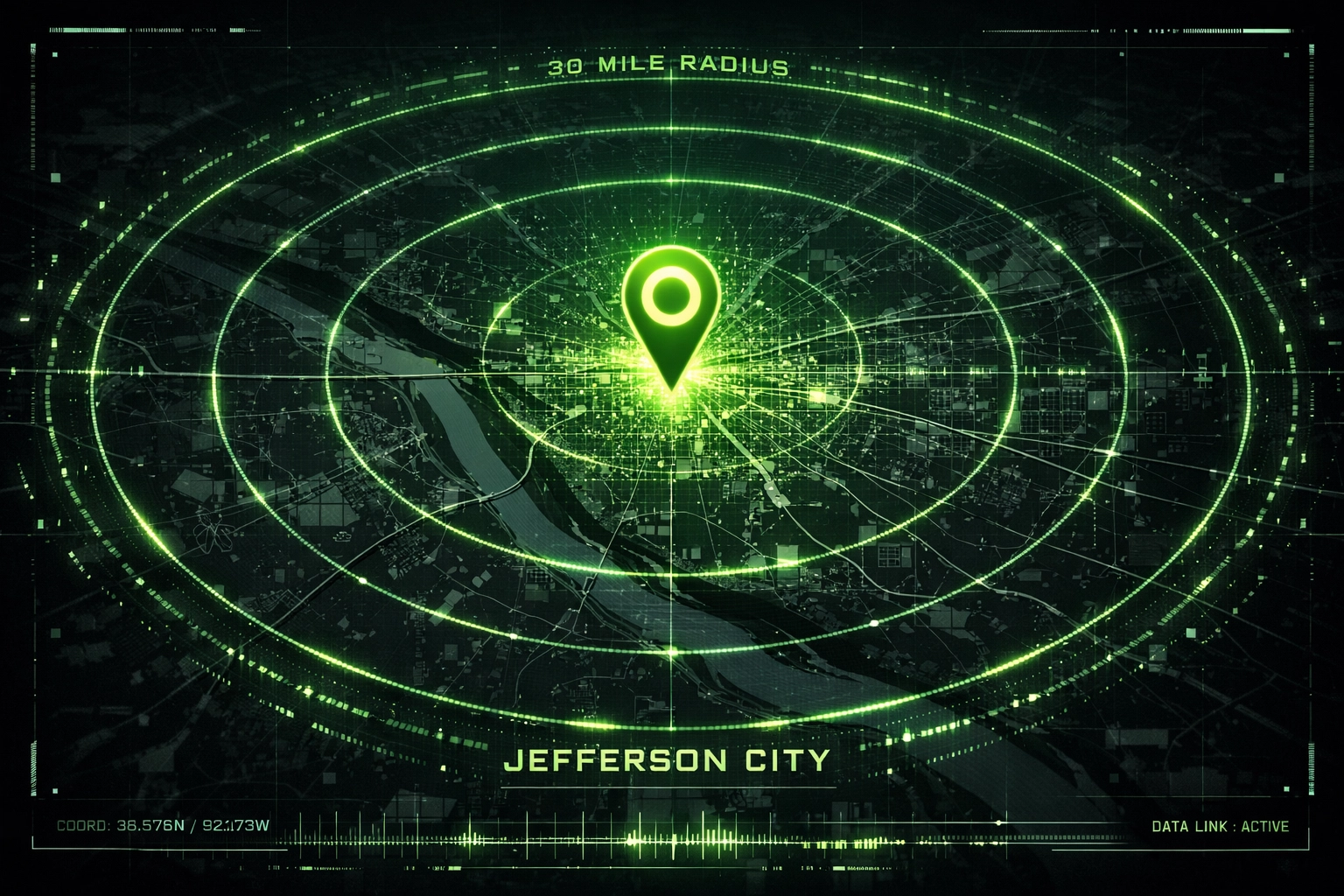 Jefferson City location map with GPS coordinates for solar energy directory listings.