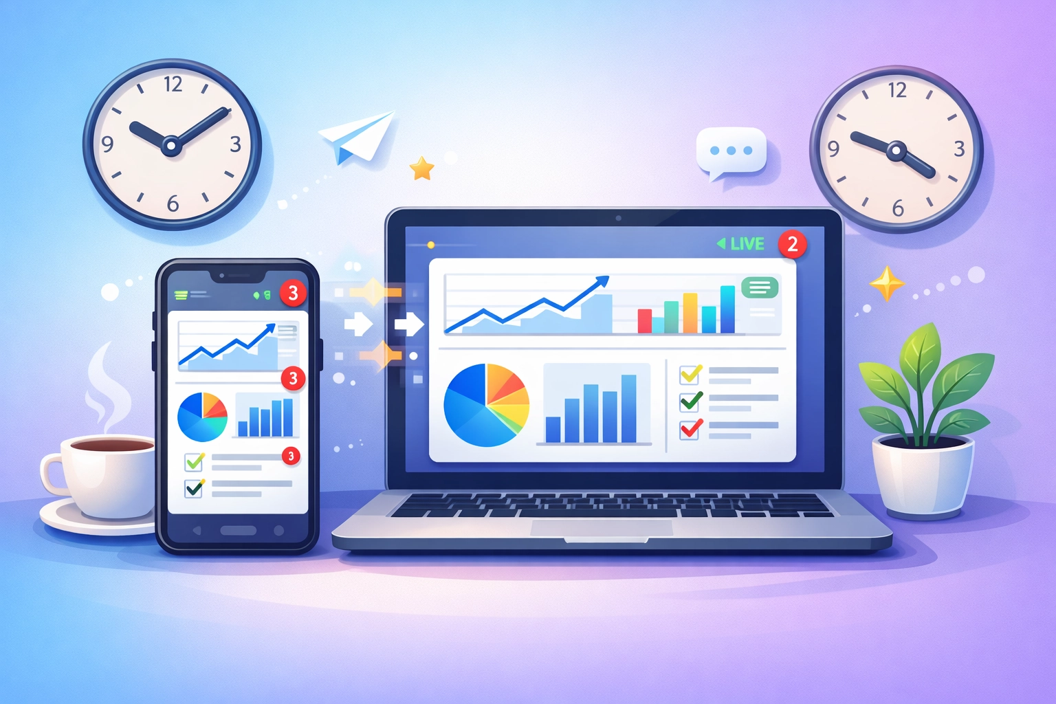 Real-time business dashboard synced across mobile and desktop devices for remote access