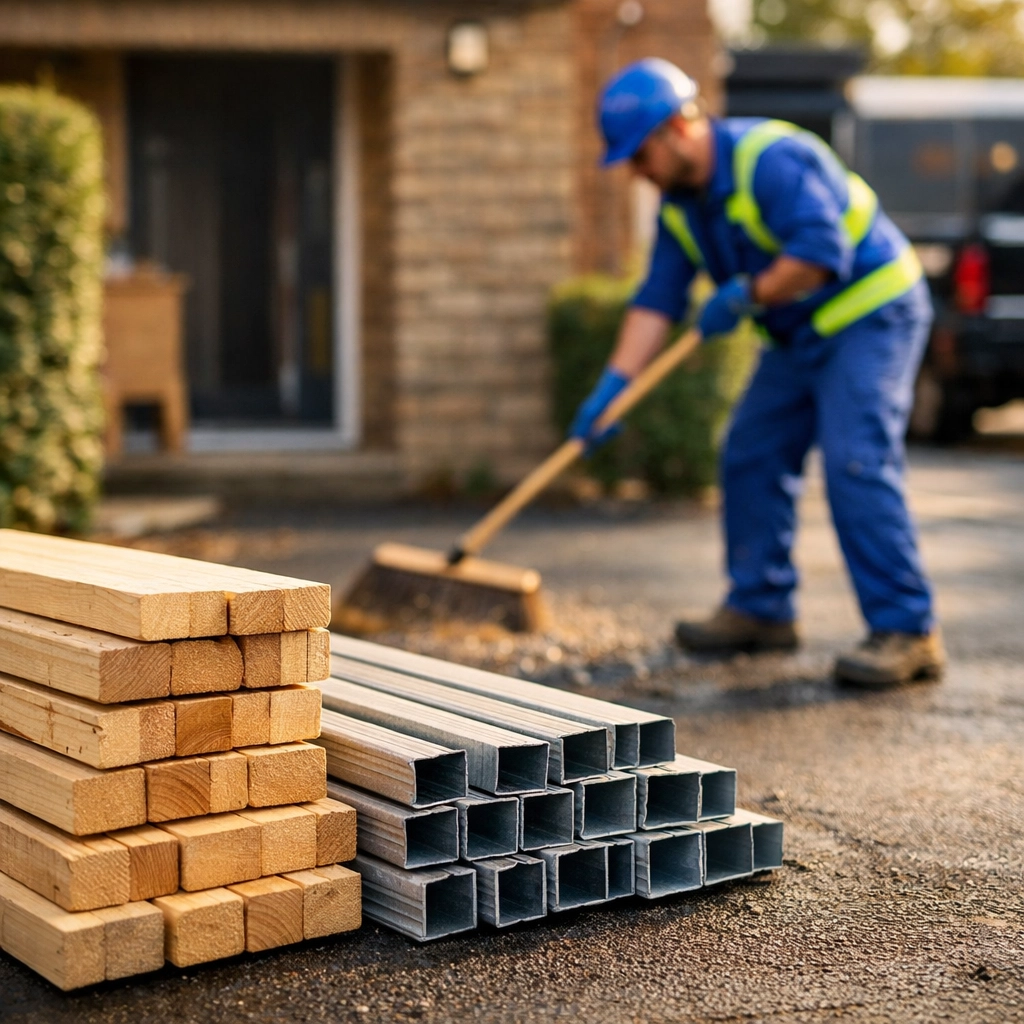Professional cleanup of construction lumber and metal studs for eco-friendly disposal in Vaughan.