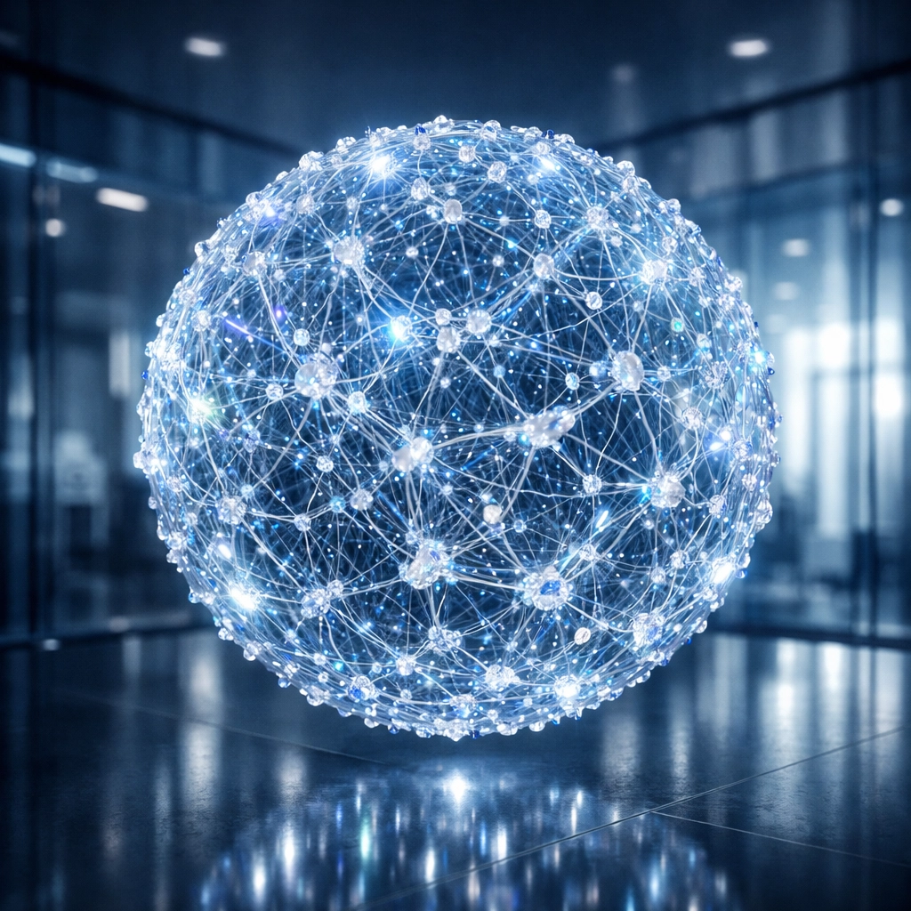A glowing neural sphere representing an agentic AI reasoning engine for autonomous B2B pipeline management.