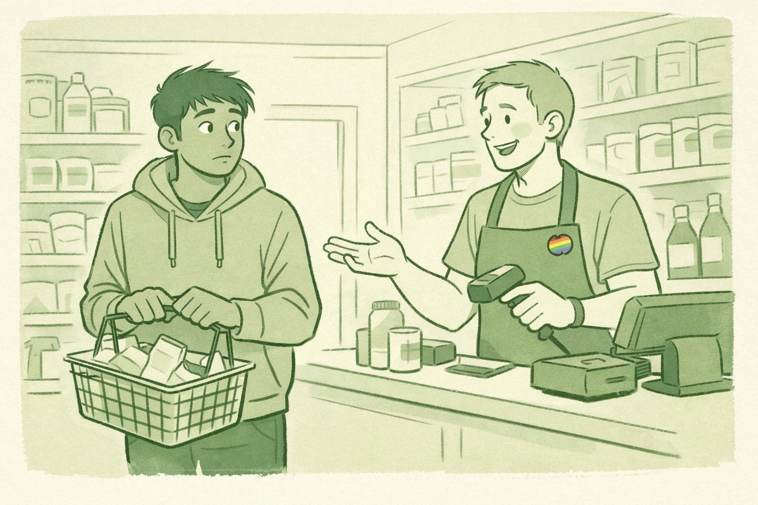 First encounter with open gay relationship in London grocery store - unlearning fear and finding safety