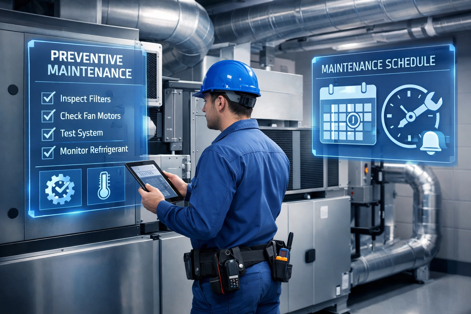 Professional technician performing preventive HVAC maintenance in Queens condo building