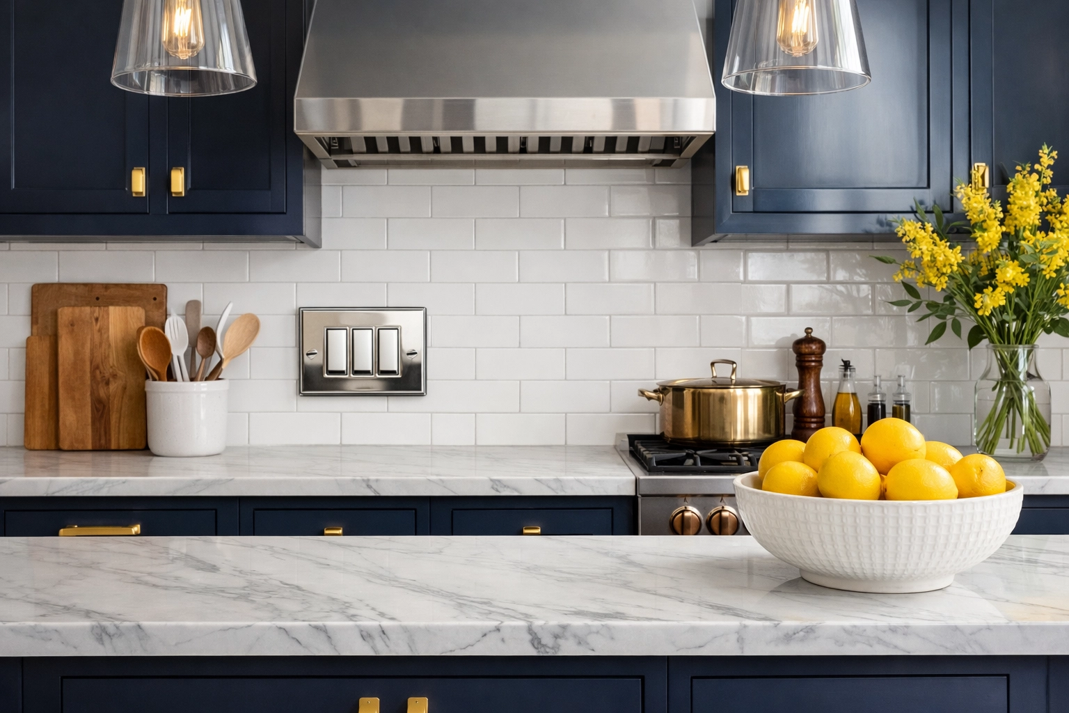 Clean light switch on a kitchen backsplash, part of a professional bi weekly house cleaning.