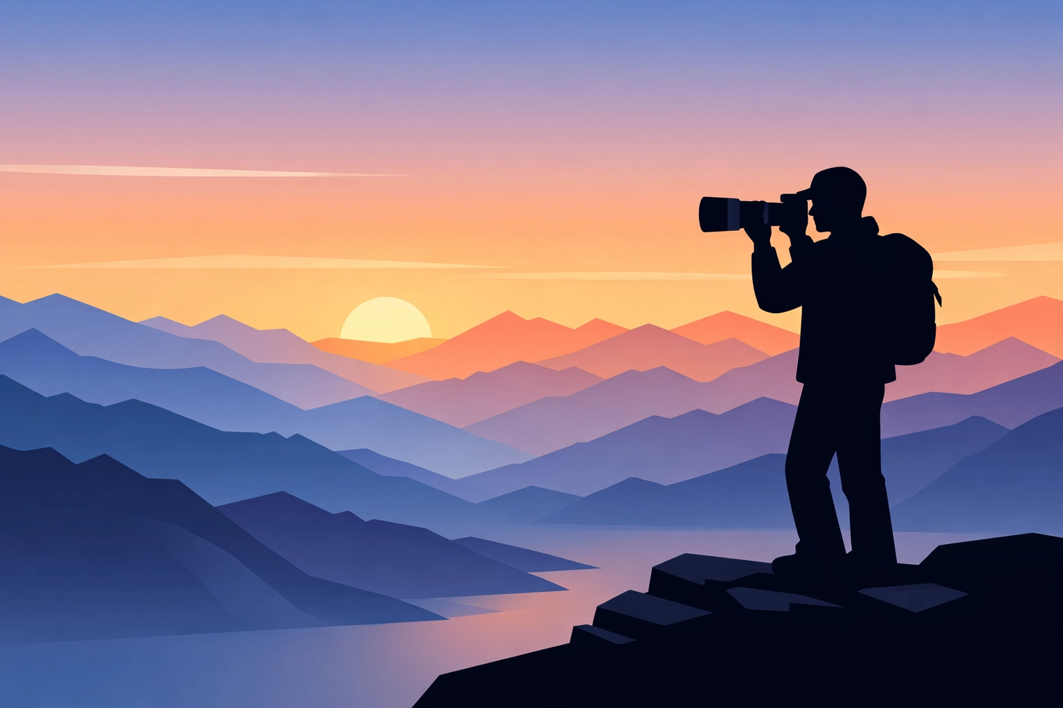 Photographer using telephoto lens on mountain overlook as drone alternative in National Parks