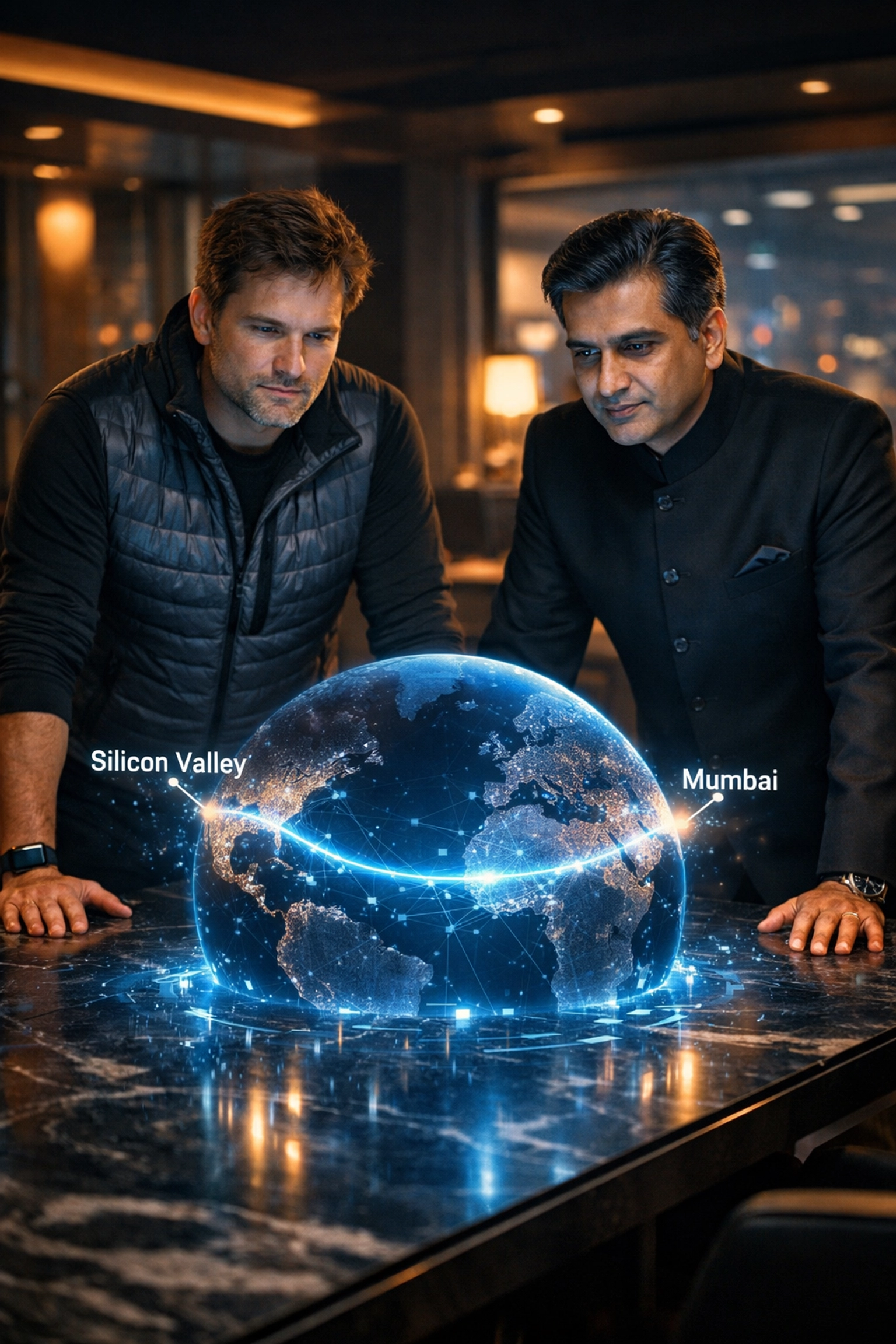 American and Indian entrepreneurs collaborating on global ventures within the Economy of India.