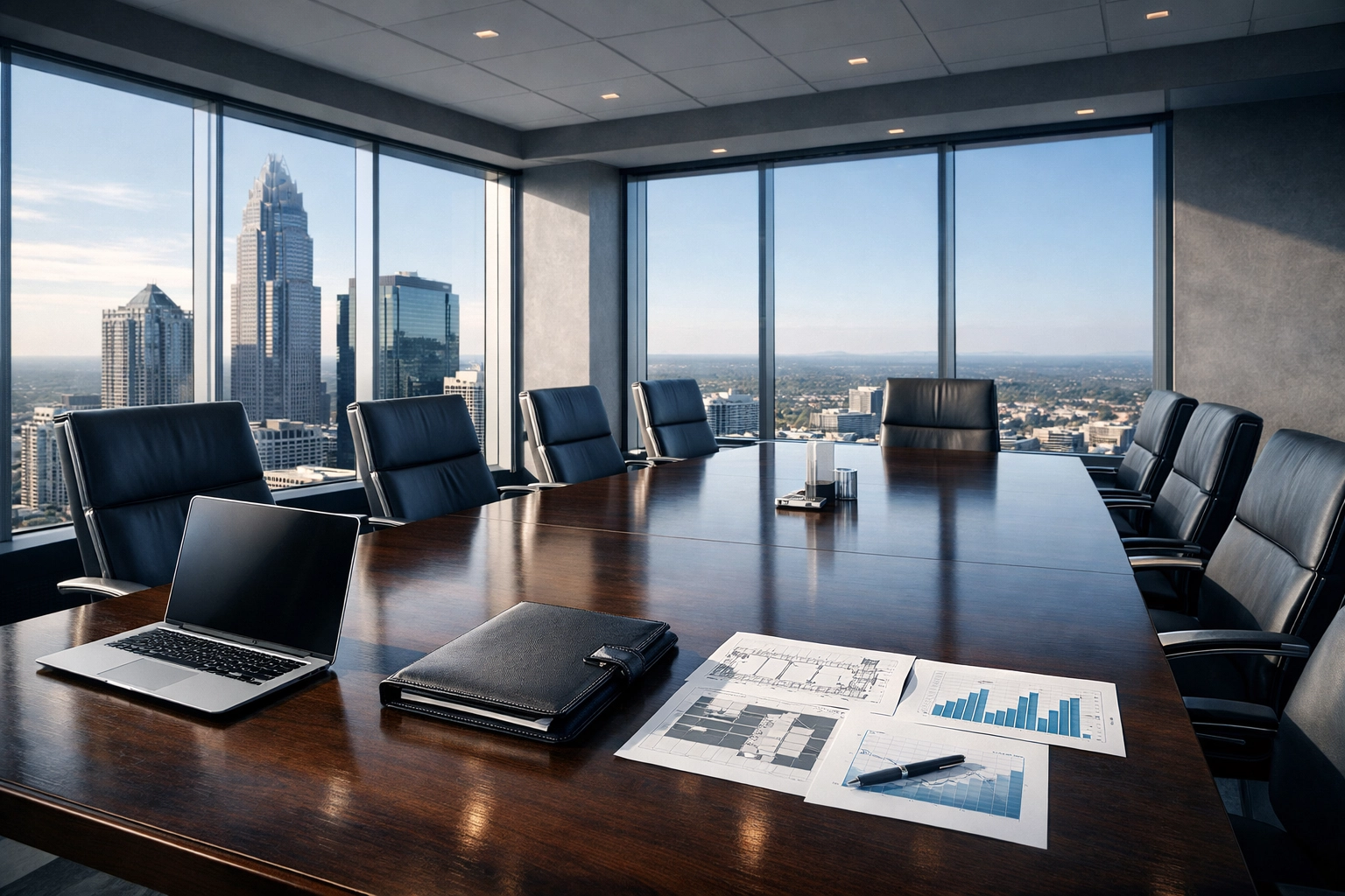 Strategic exit planning meeting in a North Carolina executive boardroom to maximize business sale value.