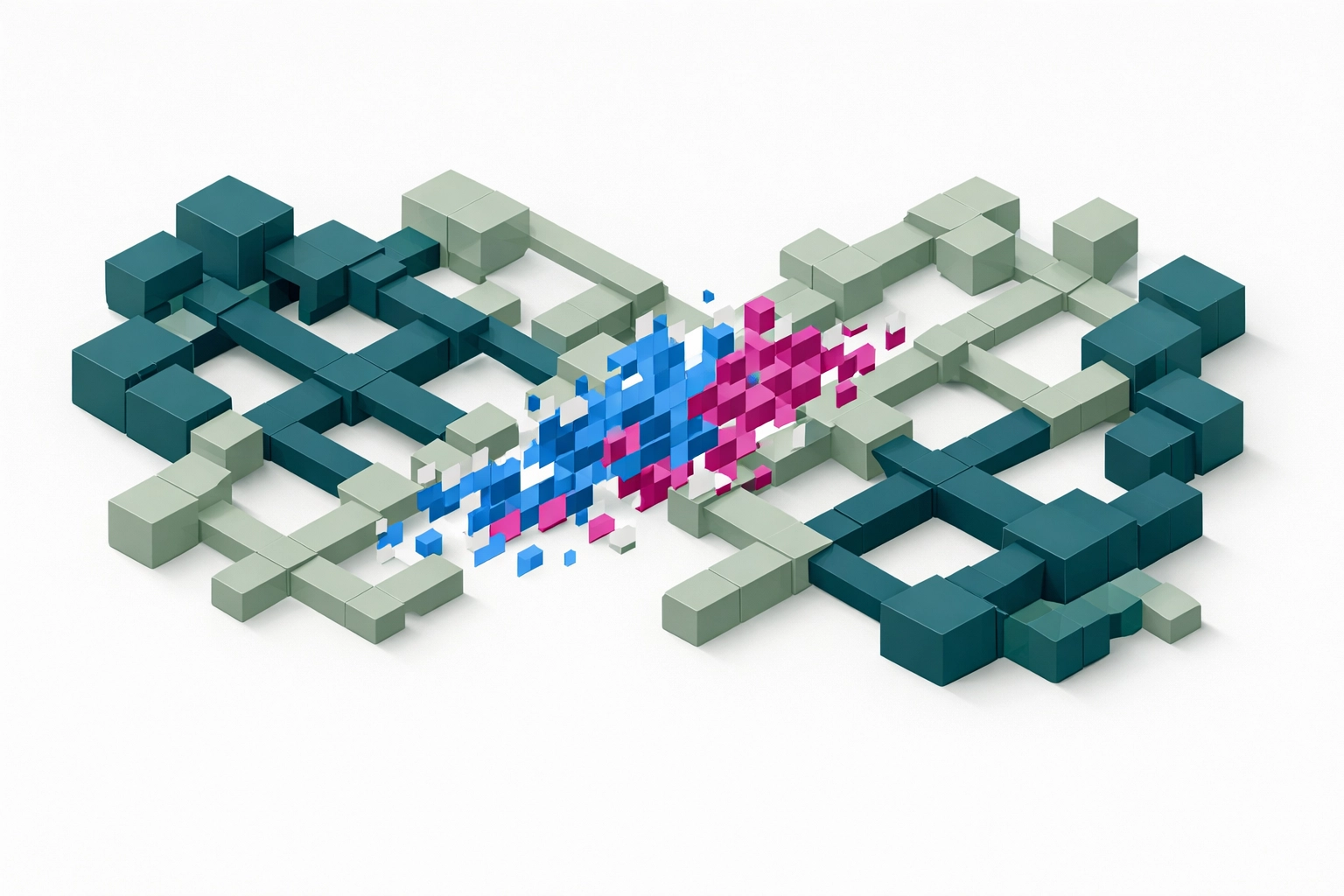 Isometric blueprint of a website's internal architecture and technical structure for AI search visibility.