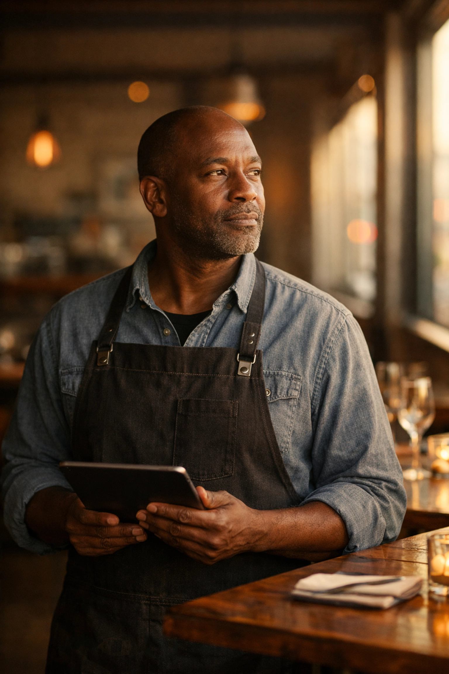 San Francisco restaurant owner evaluating a turnaround strategy inside a quiet dining room.
