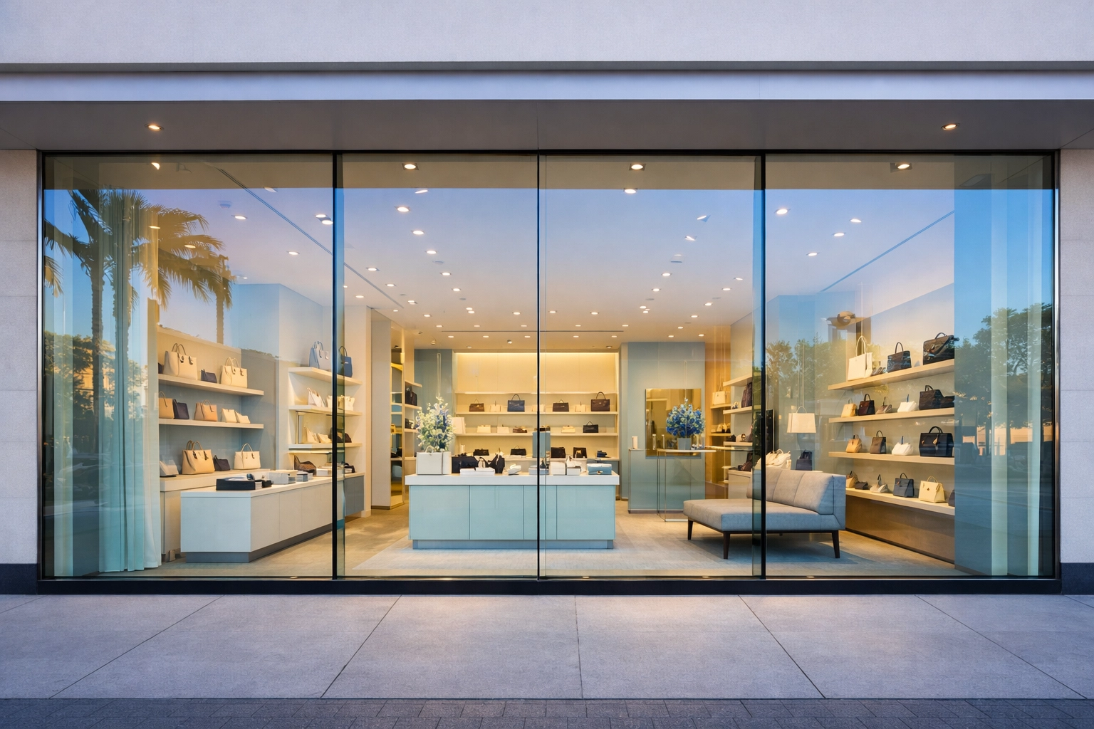 Clean boutique storefront with sparkling windows creating a positive first impression for customers.