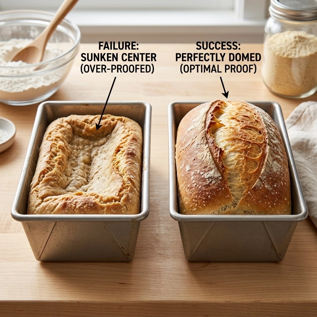 Comparison of over-proofed and perfectly proofed bread loaves