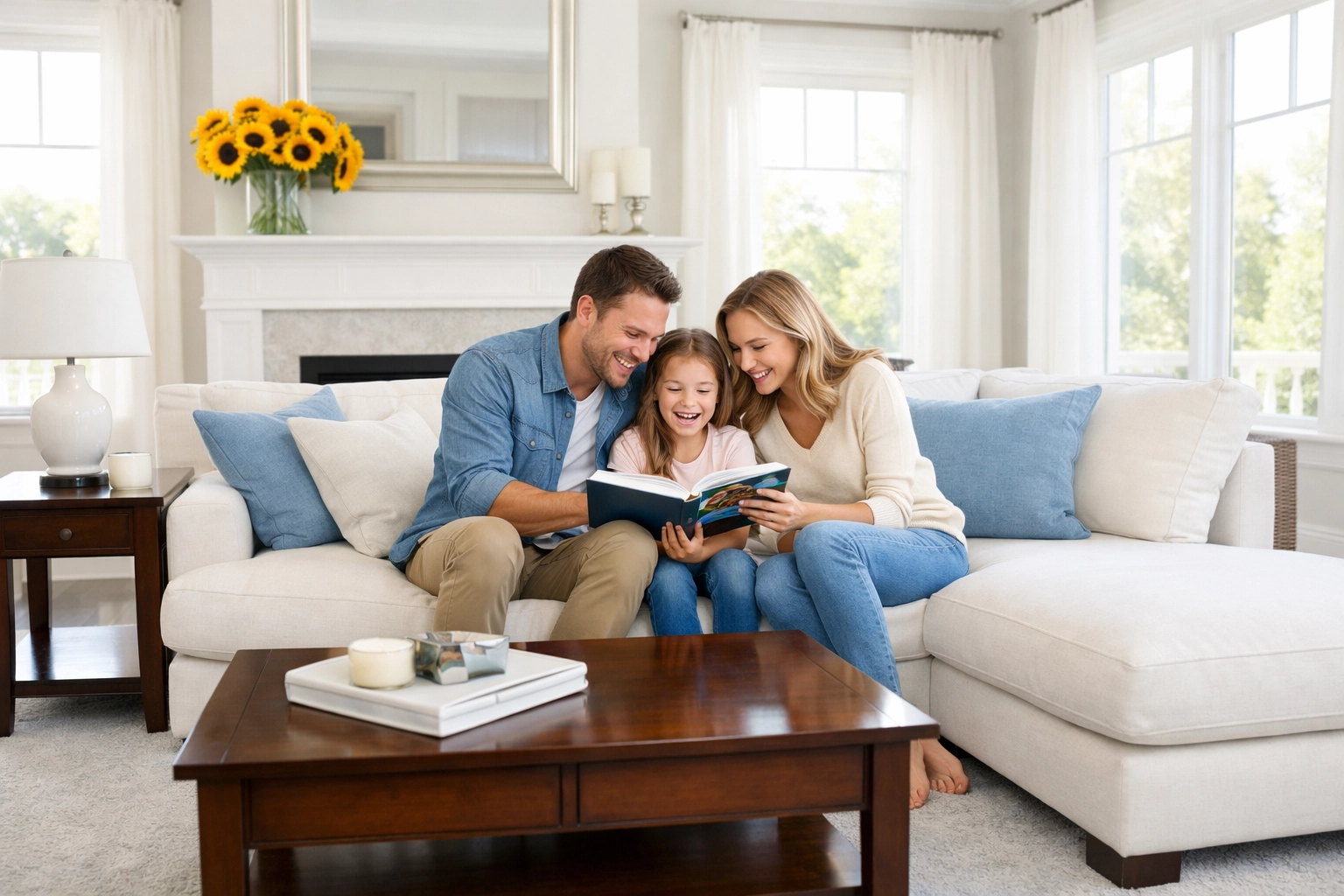 Happy family in a clean Pepperell home after professional House Cleaning Pepperell MA for a healthy living space.