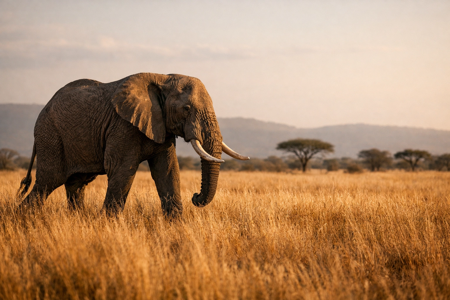 Majestic African elephant walking through tall grass, illustrating high-quality imagery for conservation stories.