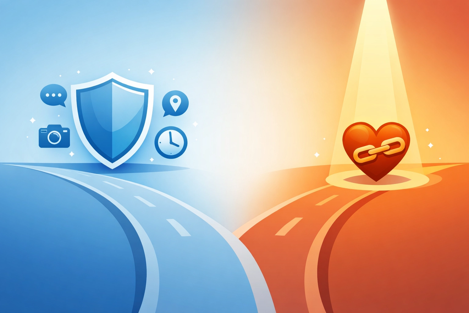 Two pathways comparing Bark's comprehensive monitoring vs Covenant Eyes' accountability approach