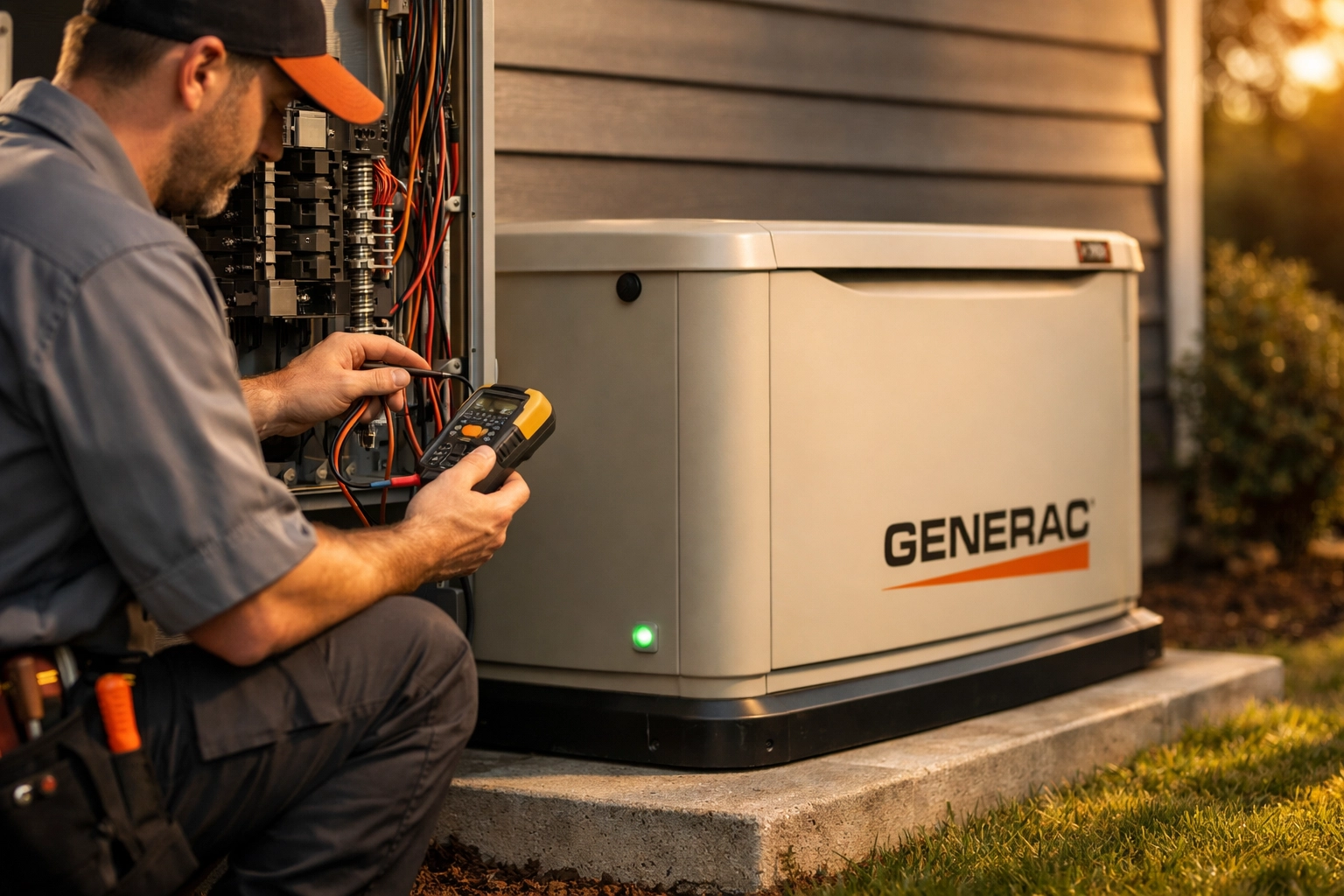 Certified Generac electrician installing home standby generator in Monroe County
