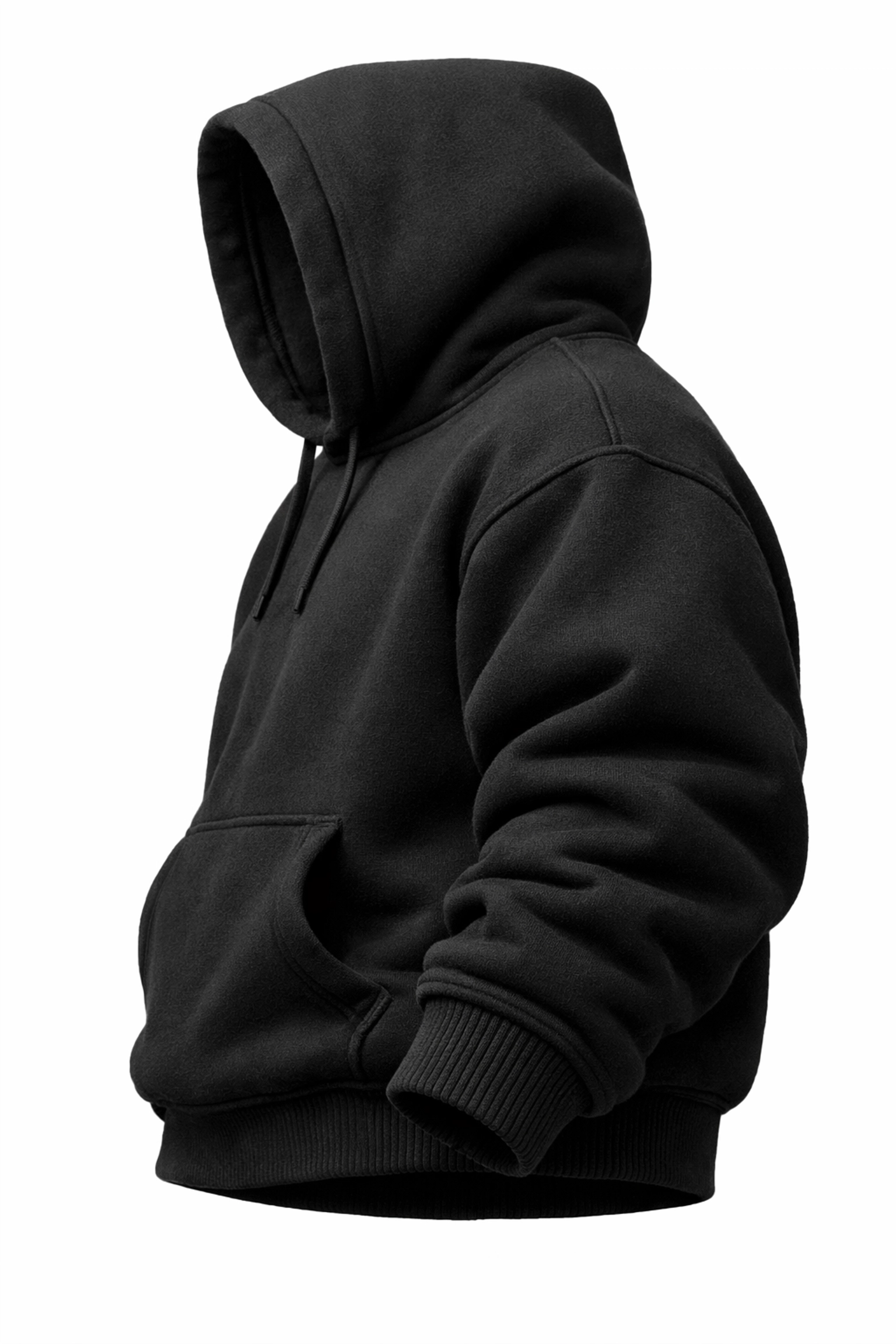 Ultra-heavyweight 18 oz black double-layered hoodie showcasing superior structural integrity for custom streetwear.