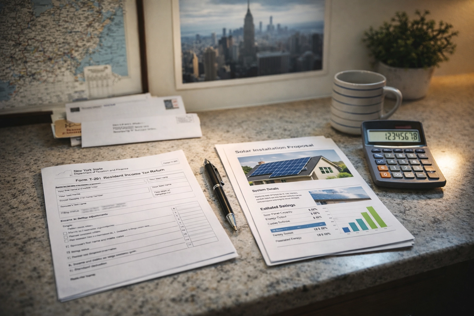 New York State solar tax credit forms and installation documents for financial planning