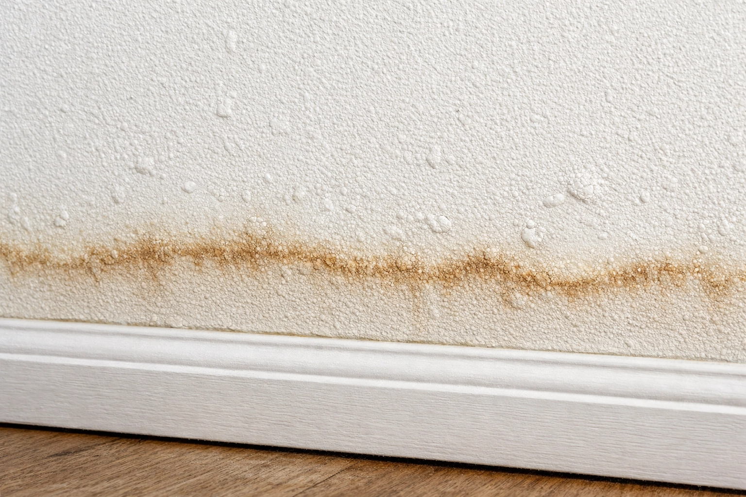Brown tide lines on wet drywall showing moisture absorption in a Charlotte NC home.