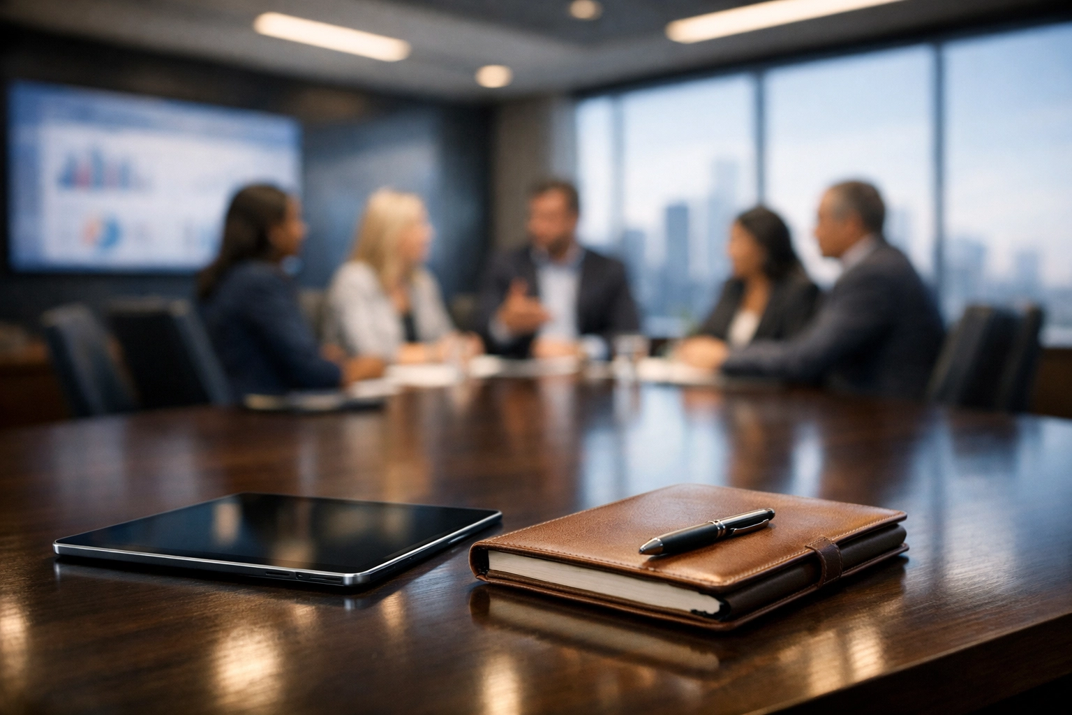 Dakdan Worldwide consulting team discussing brand asset performance and sponsorship strategy in a boardroom.