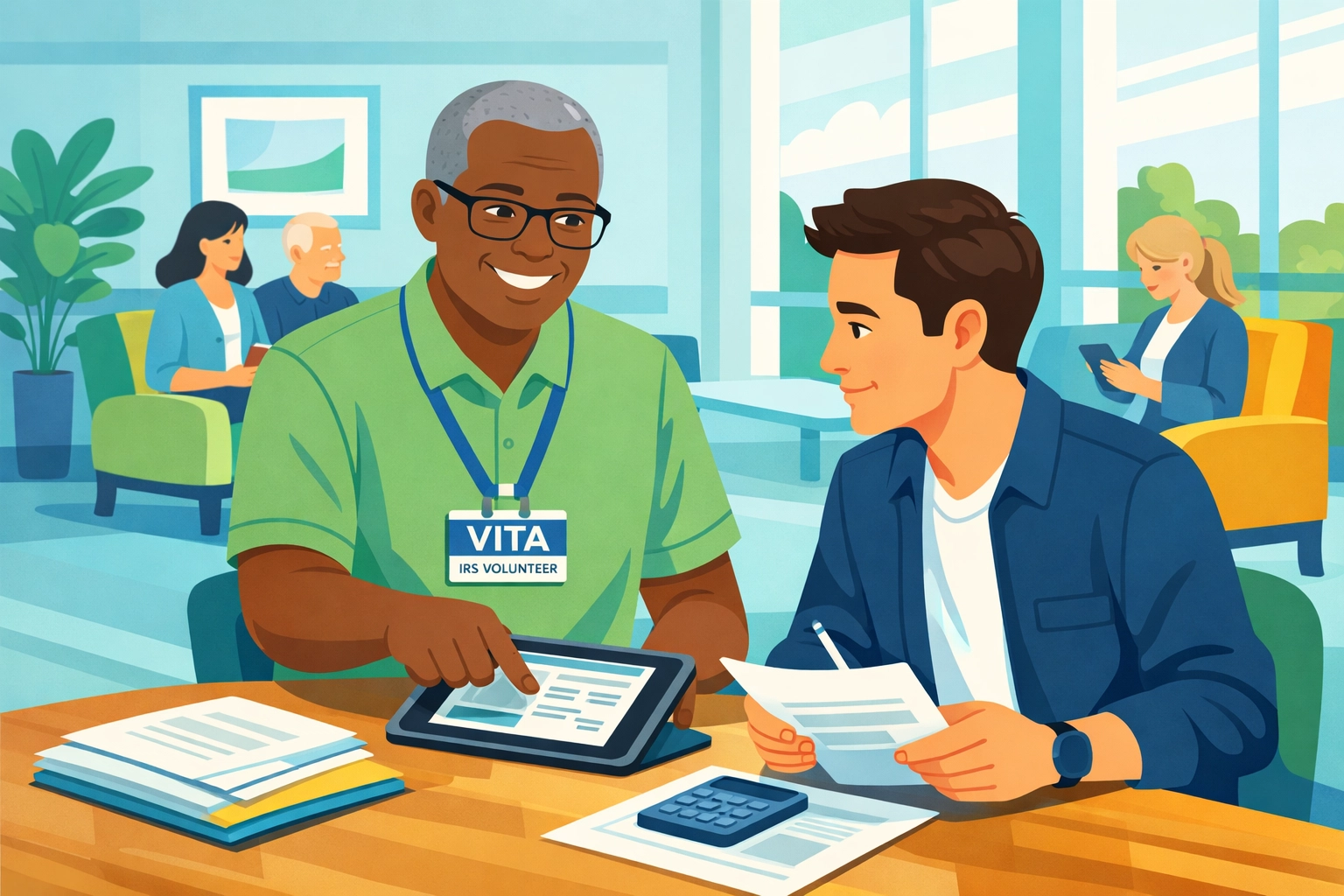 VITA volunteer providing free tax preparation assistance to New Haven taxpayer