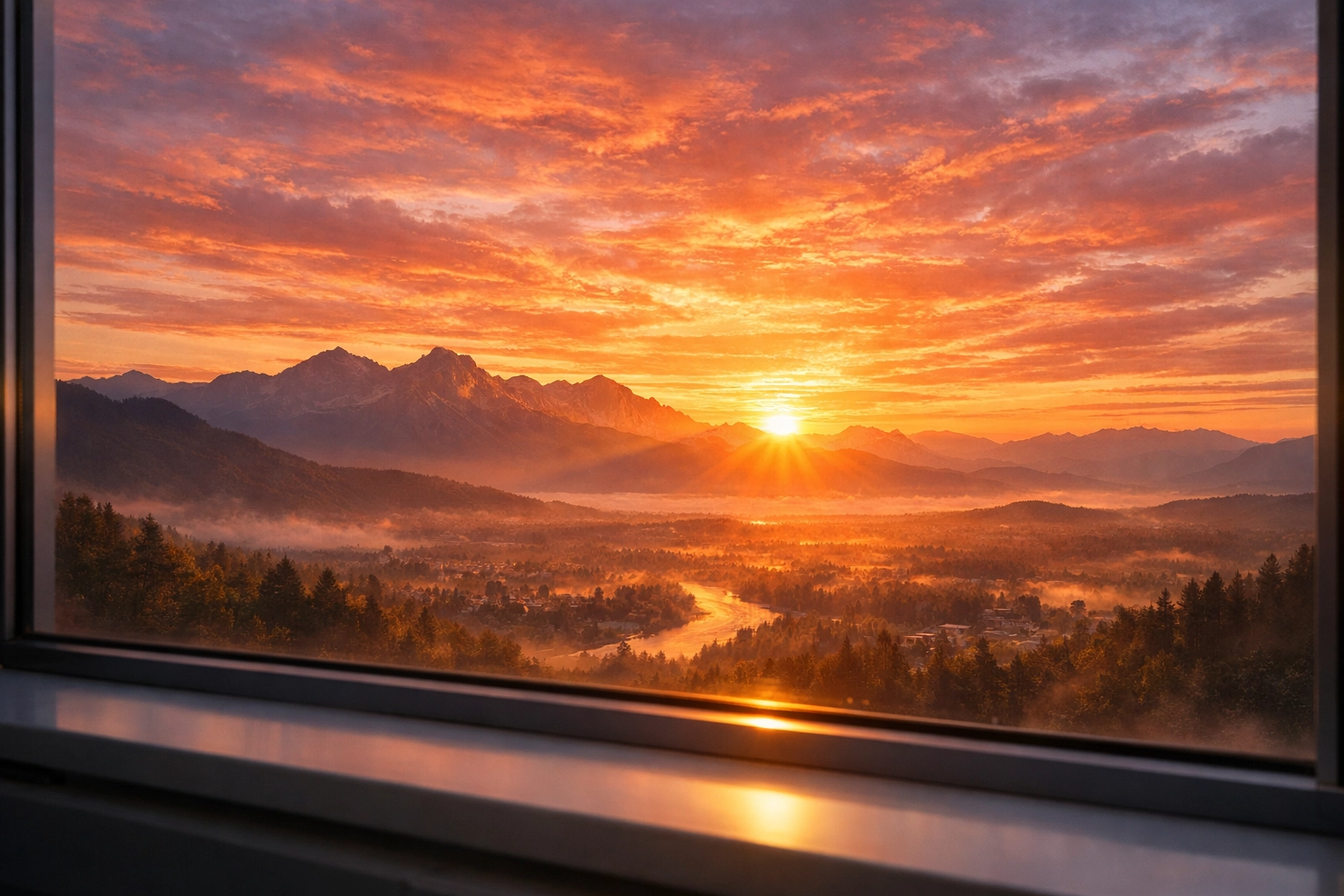 A stunning sunrise from a hospital window, showing God’s hope through Boundless Online Church.