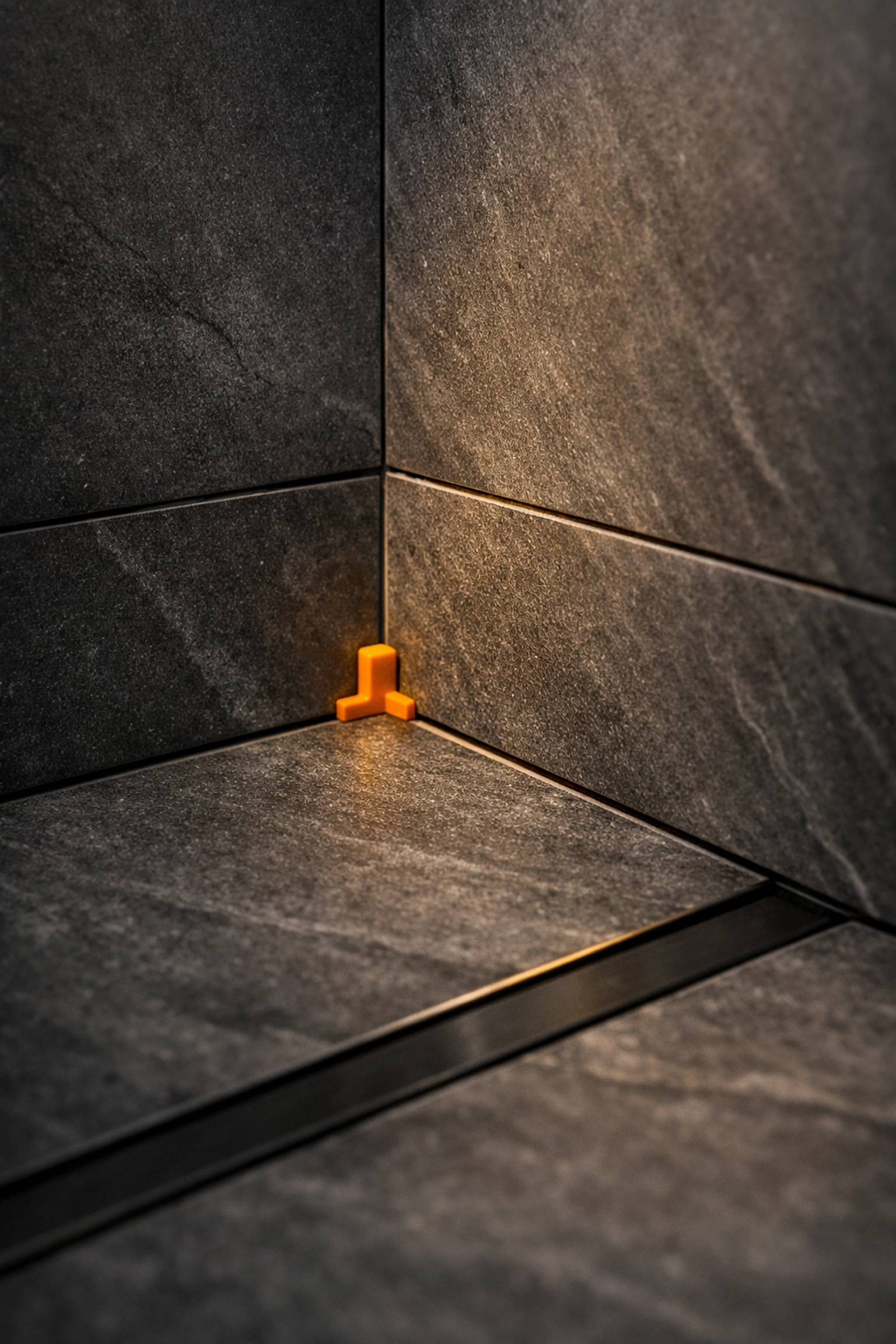 Precision porcelain tiling for a luxury walk-in shower as part of a West Sussex bathroom design project.