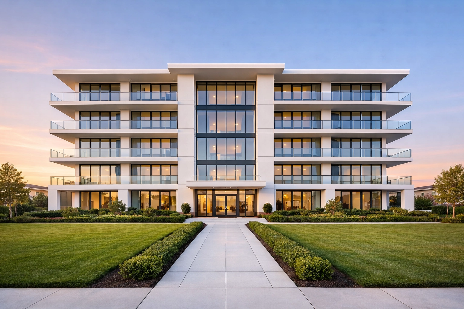 Modern five-story multifamily apartment building representing commercial refinance opportunities in 2026.