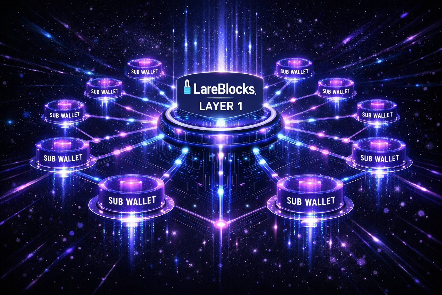 LareBlocks Layer 1 blockchain network with master wallet and sub-wallet connections