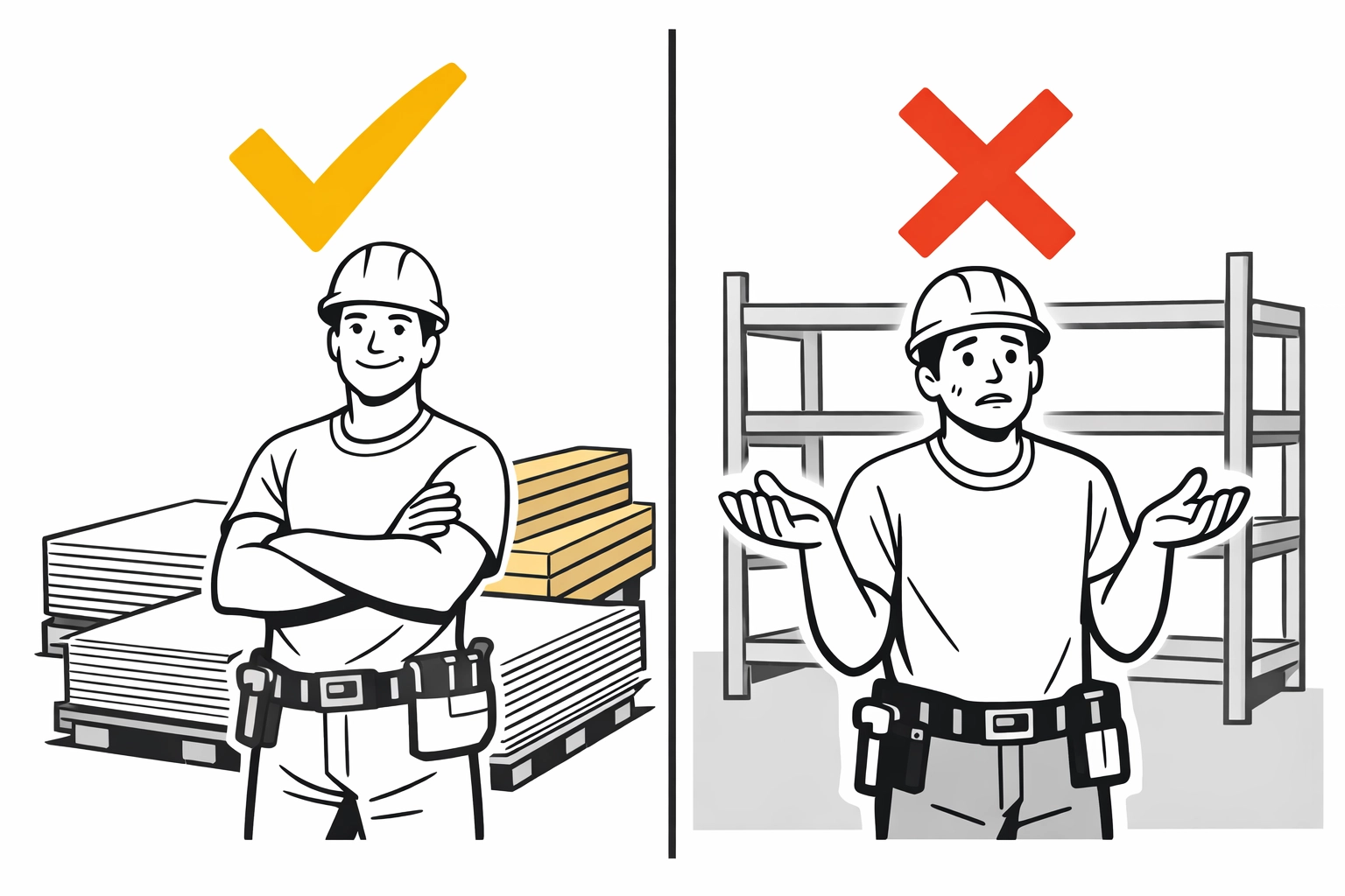 Construction material allocation: stocked vs empty shelves comparison