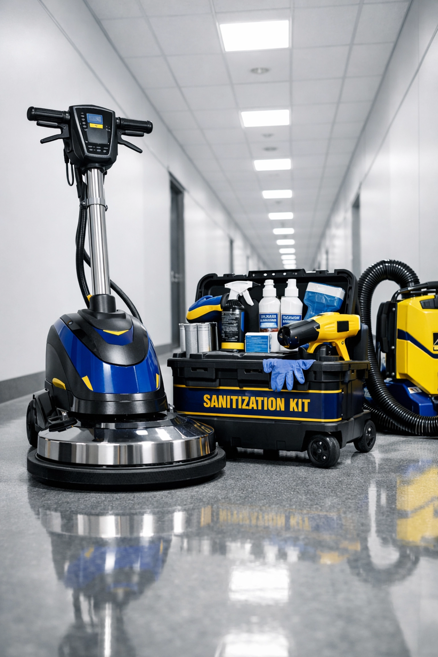 Commercial facility maintenance tools in a clean office hallway representing the Ninja Way.