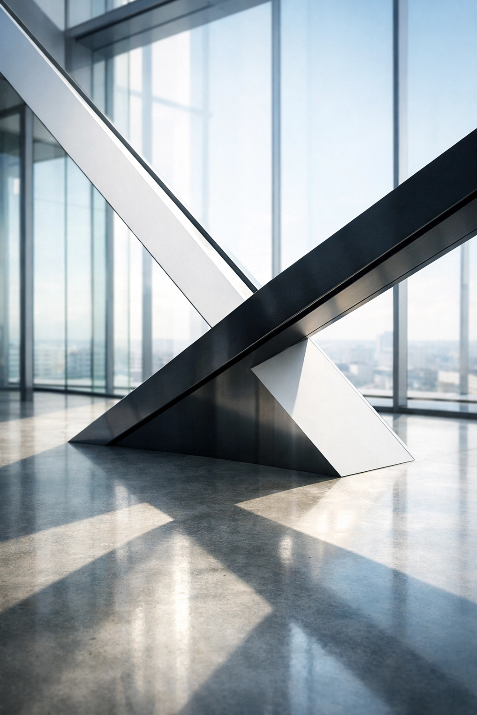 Modern architecture showing two lines intersecting, symbolizing a system of linear equations solution.