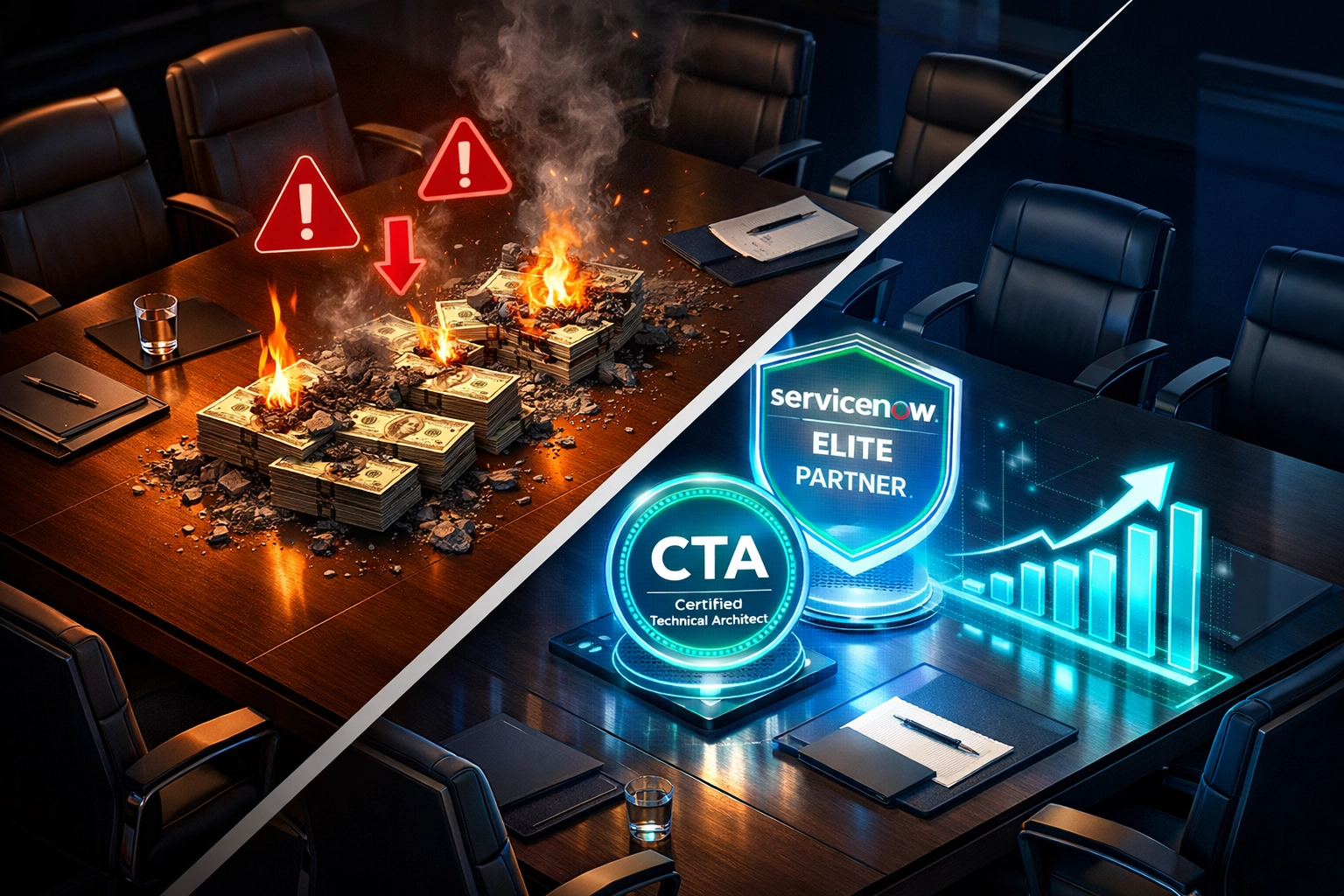 ServiceNow Elite partner certification badges versus costly implementation mistakes and budget overruns