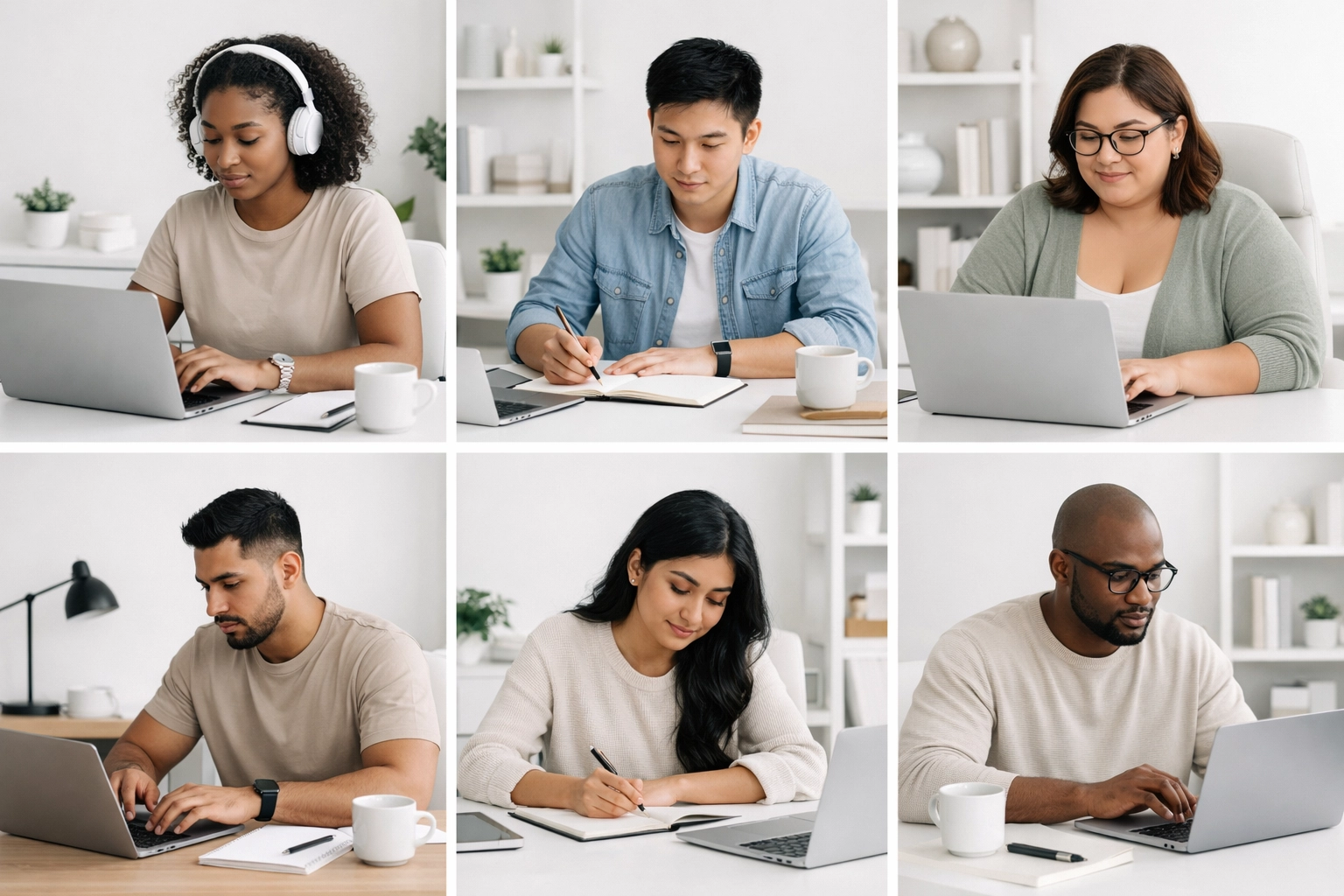 Professional coworking image with diverse entrepreneurs in a virtual session.