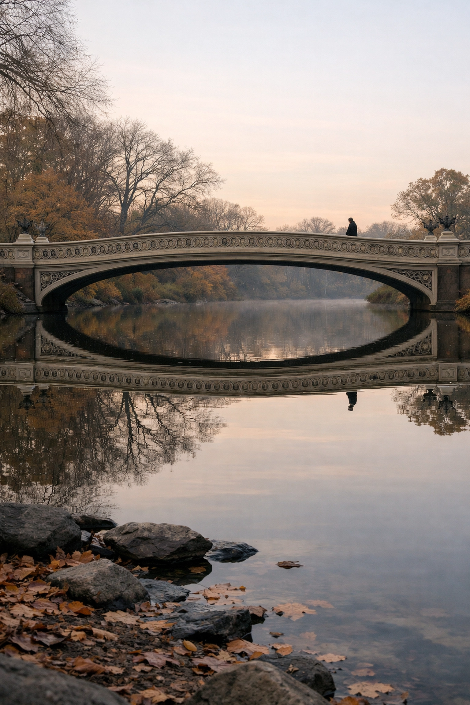 Bow Bridge in Central Park at dawn, a classic choice among New York City photography locations.