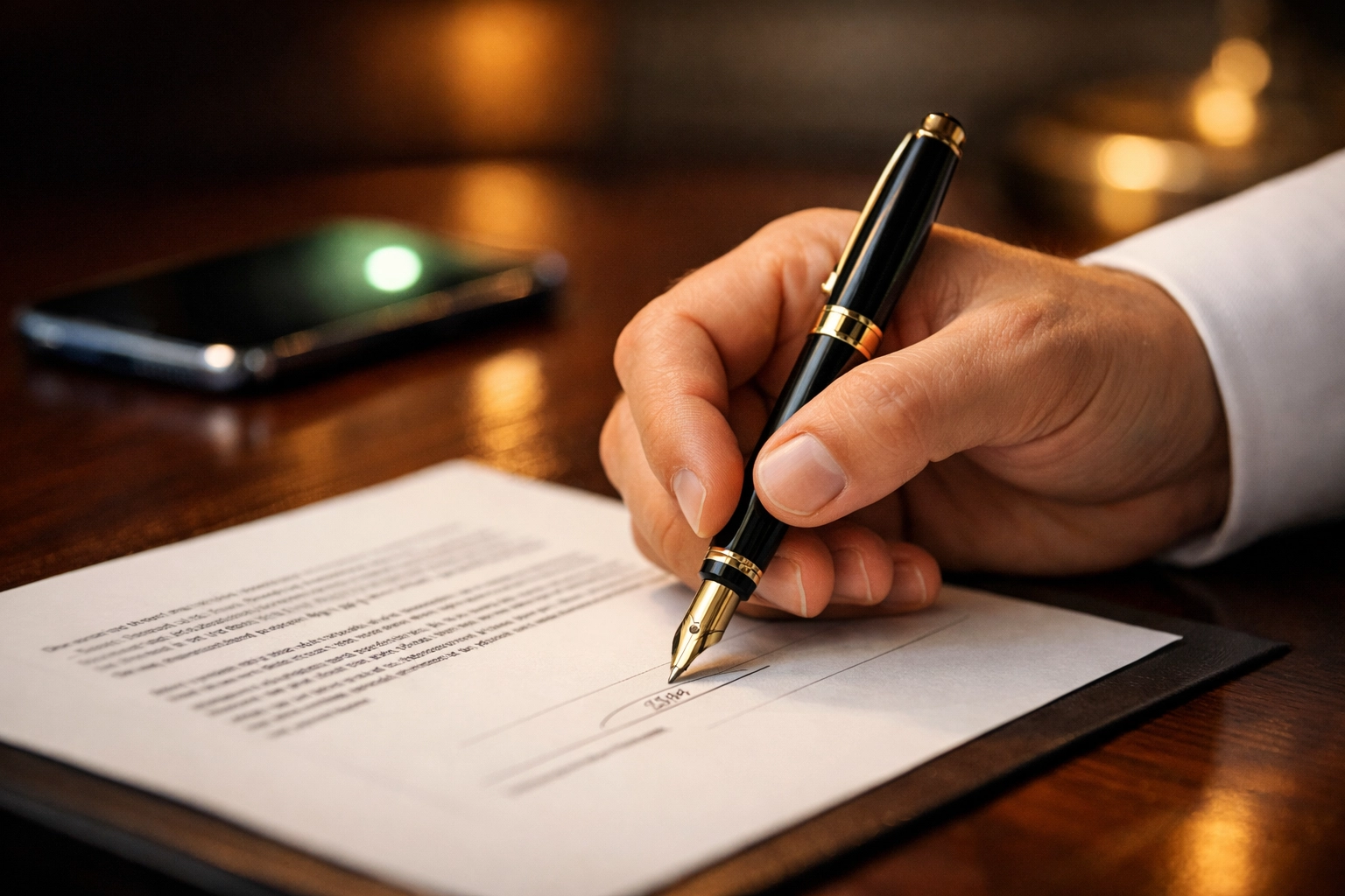 Business owner signing a contract to measure ROI from automated lead generation systems.