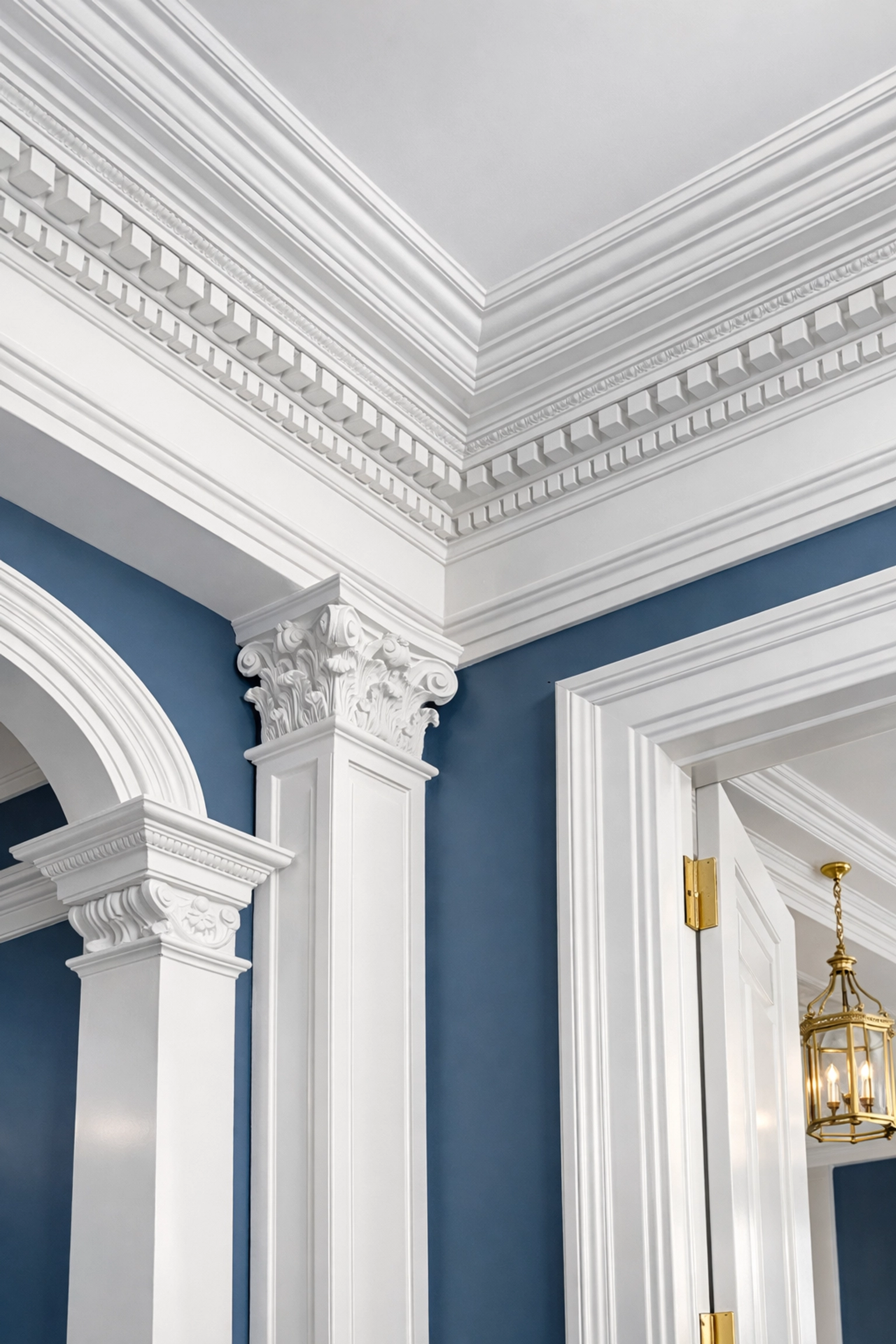 Detailed view of dust-free moldings in a historic home cleaned by maid service Boston MA.