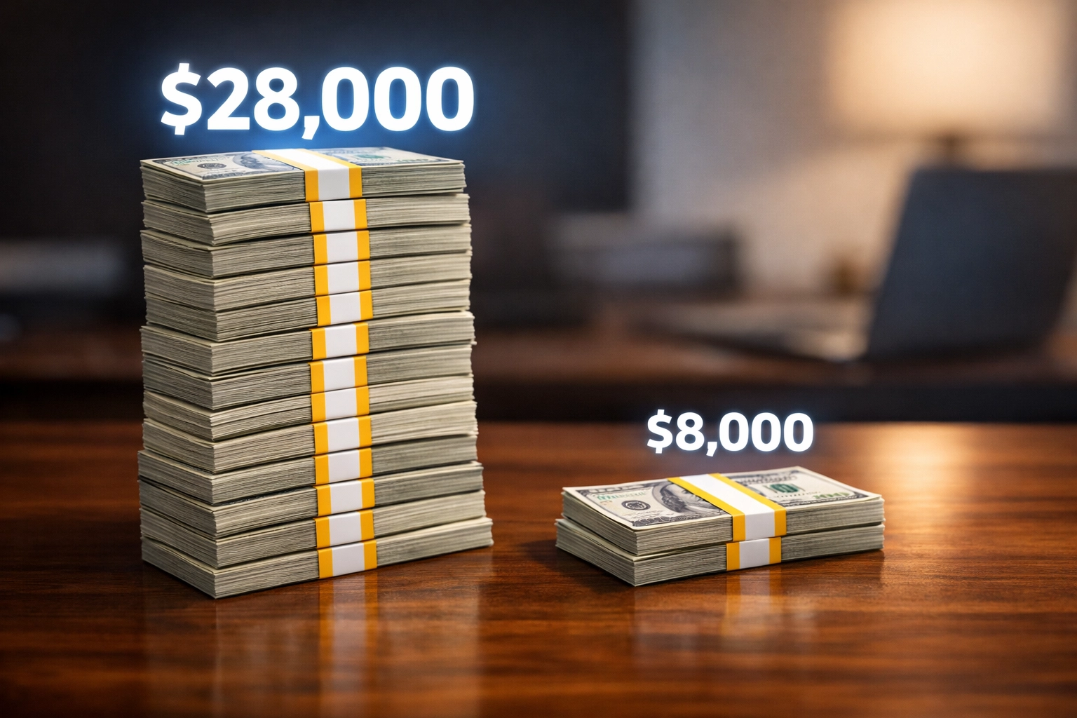 Real estate commission savings comparison showing $28,000 traditional vs $8,000 flat fee