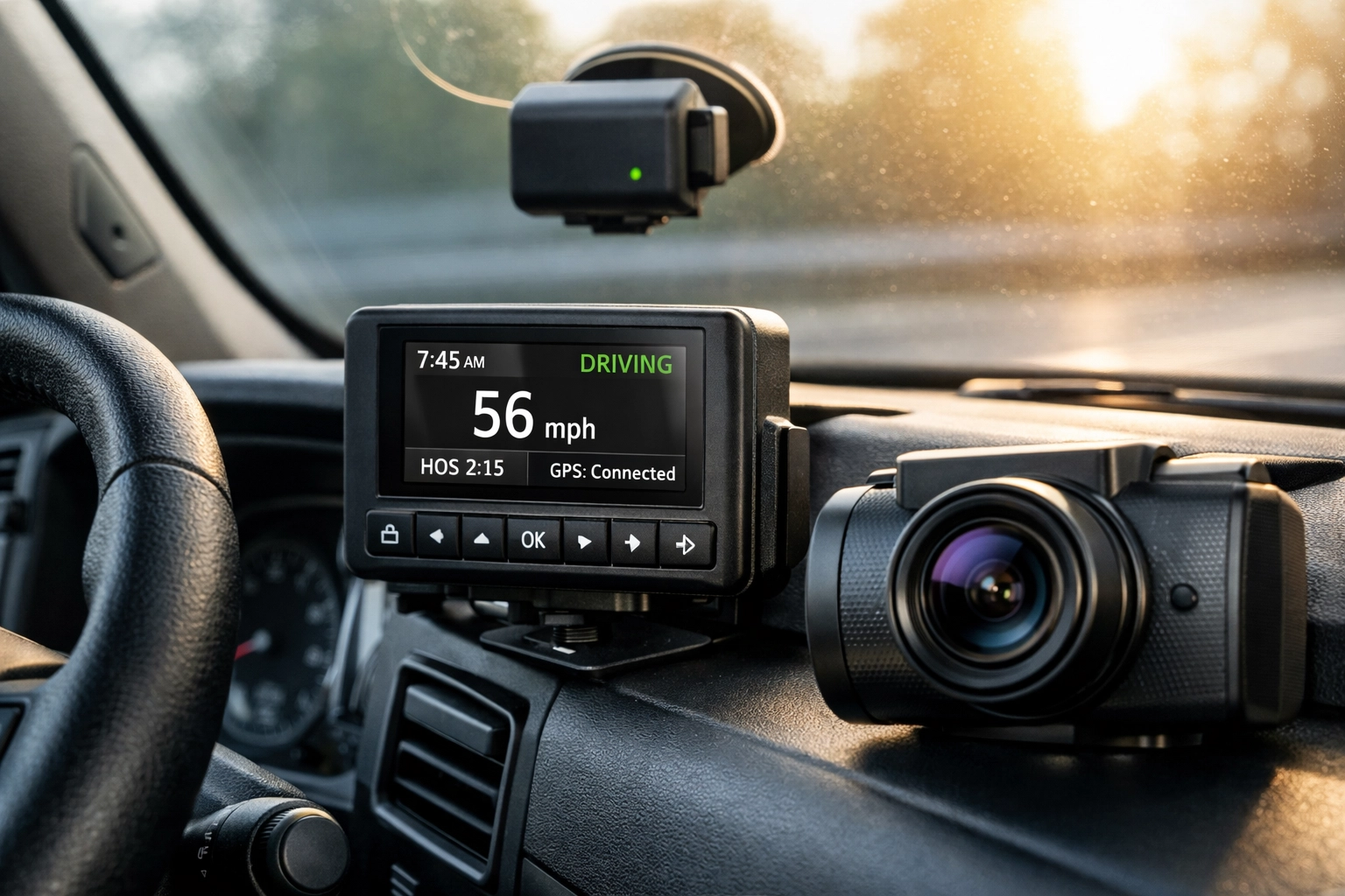 Telematics device and GPS tracker installed in commercial vehicle dashboard for insurance savings