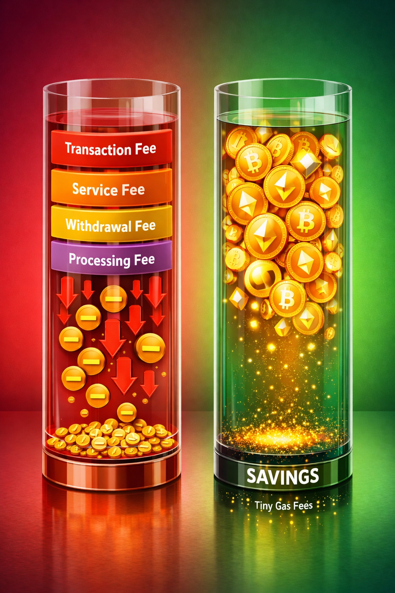 Fee comparison showing NOWPayments costs versus Larecoin self-custody merchant savings