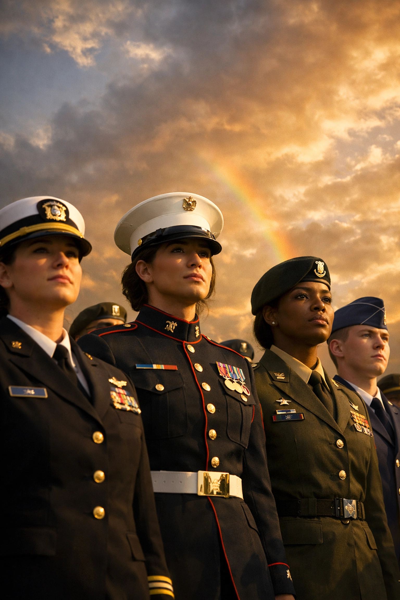 Transgender military service members standing in formation demonstrating strength and courage