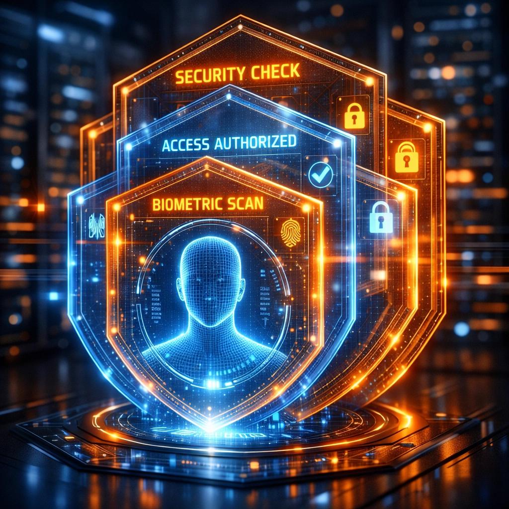 Zero Trust network security services verifying a digital identity through multiple holographic security layers.