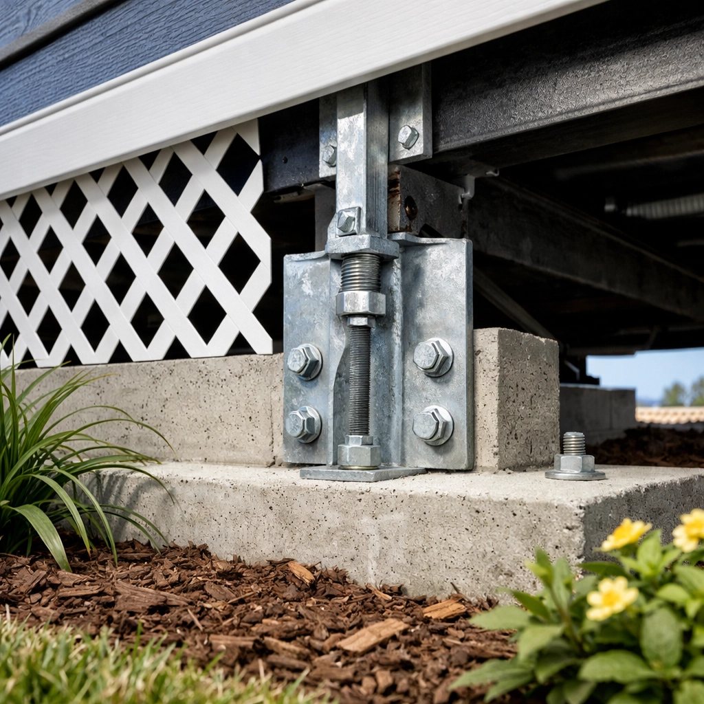 Permanent foundation installation on California manufactured home with concrete footing